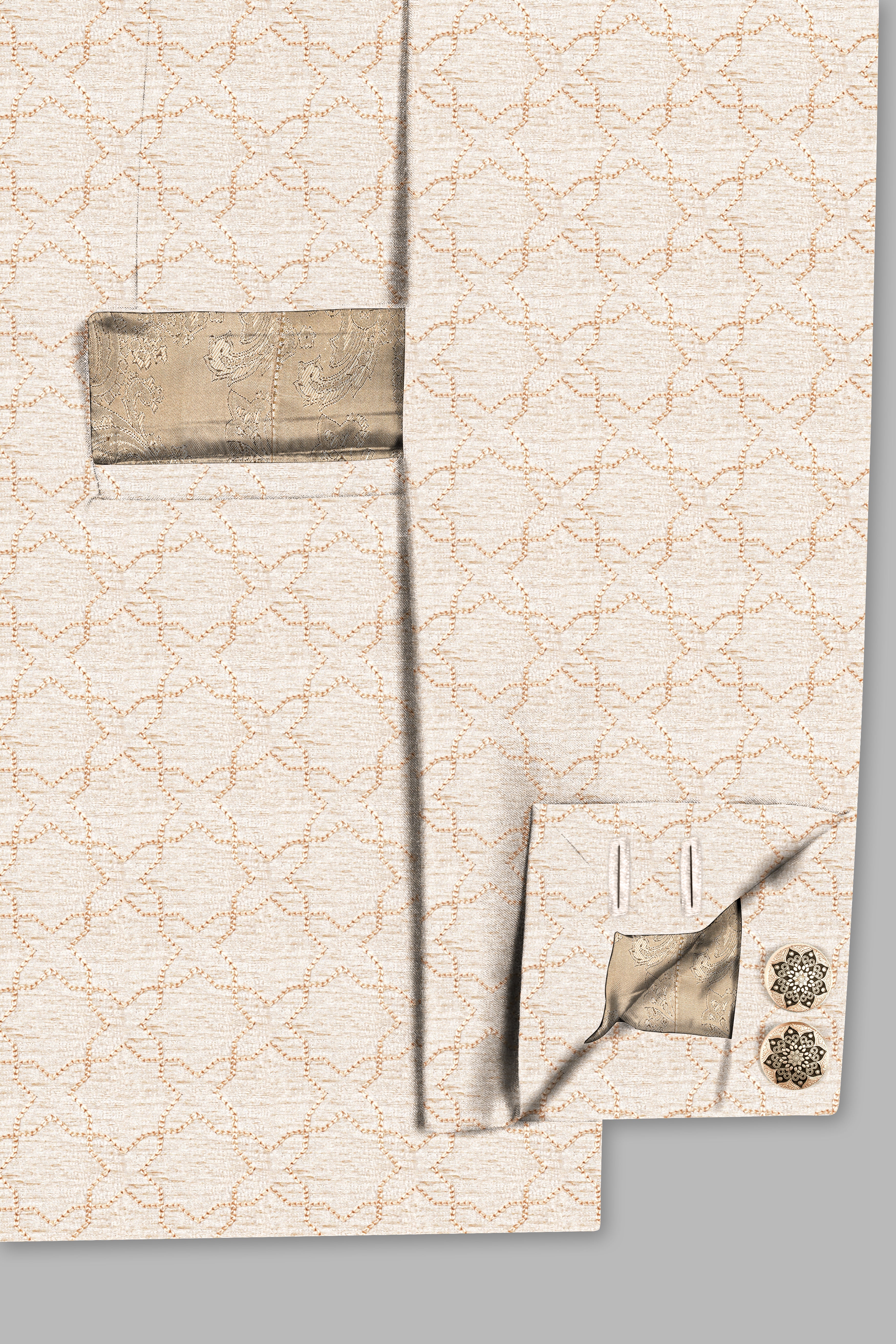 Pearl Bush Cream hexagon Designer Embroidered Cross Placket Bandhgala Jodhpuri