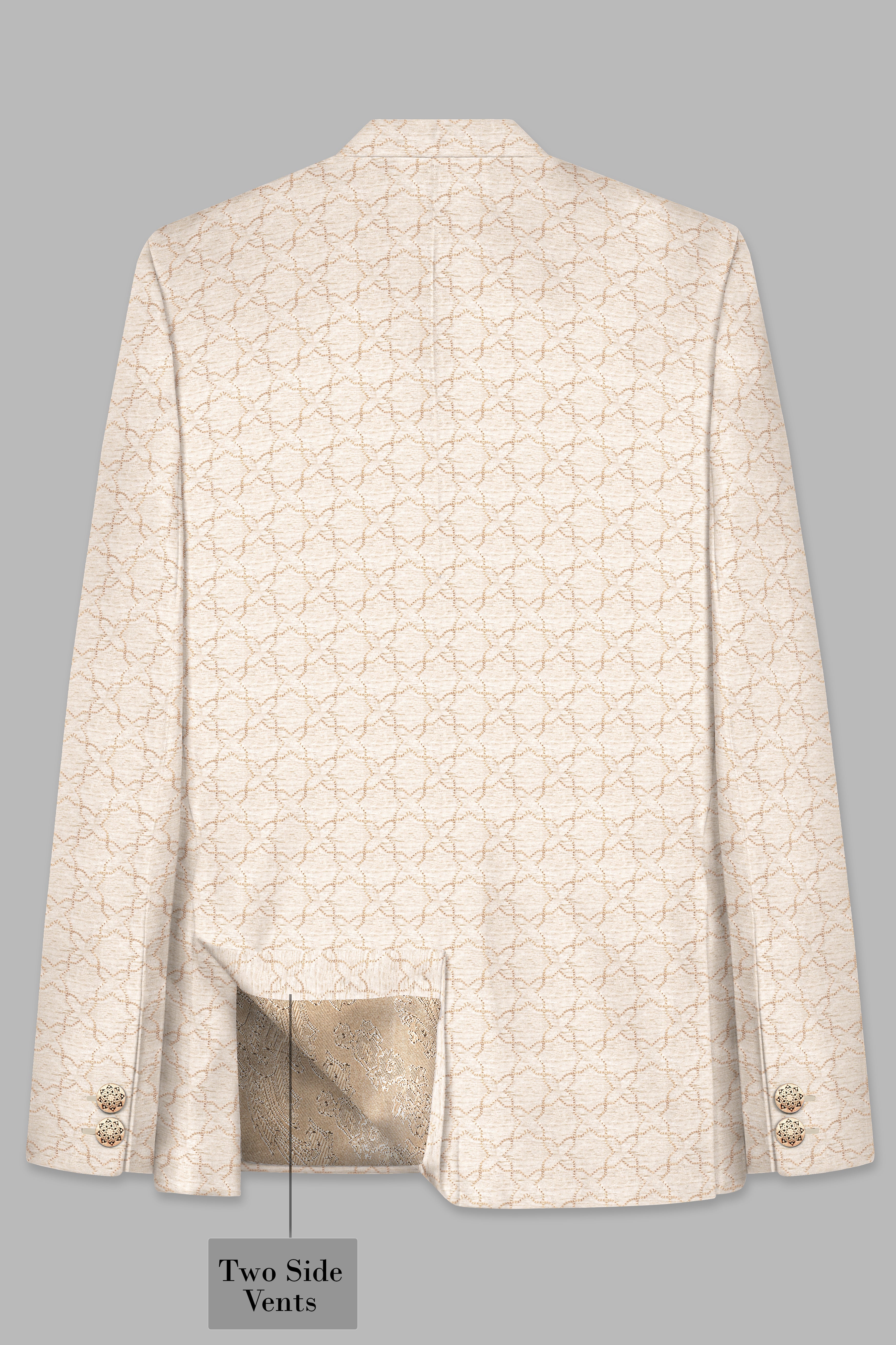 Pearl Bush Cream hexagon Designer Embroidered Cross Placket Bandhgala Jodhpuri