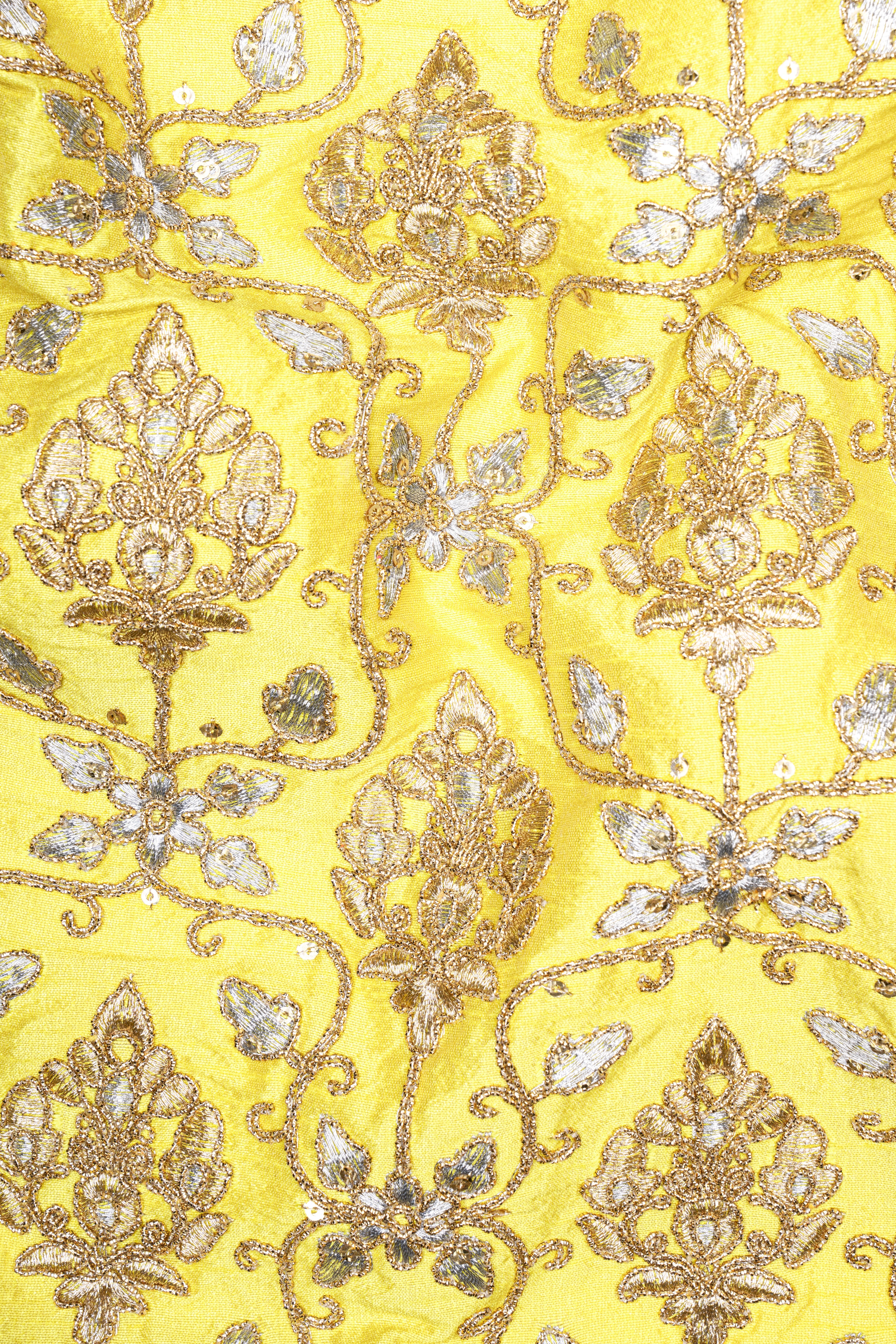 Marigold Yellow And Quicksand Brown Thread Embroidered Cross Placket Bandhgala Jodhpuri