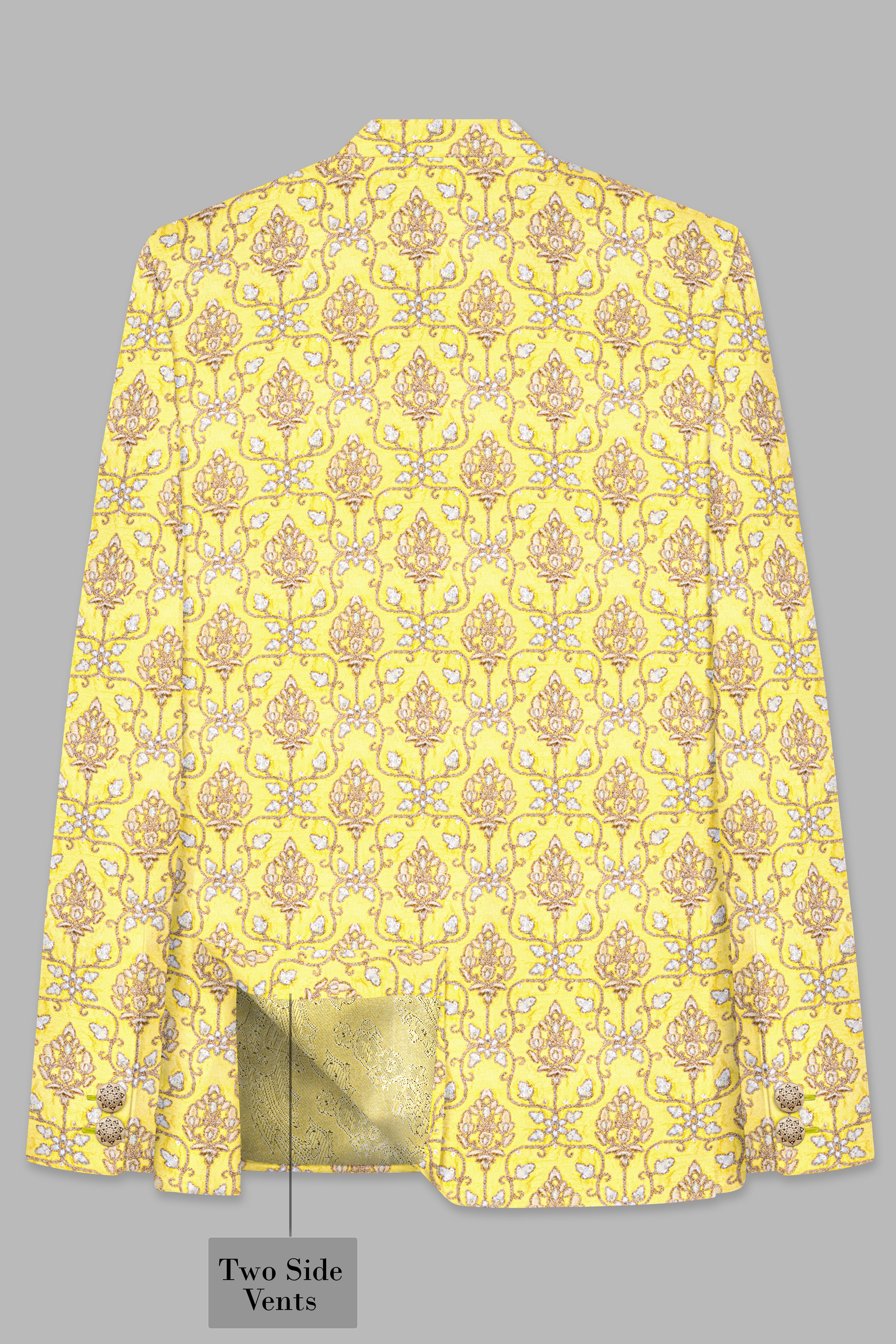 Marigold Yellow And Quicksand Brown Thread Embroidered Cross Placket Bandhgala Jodhpuri