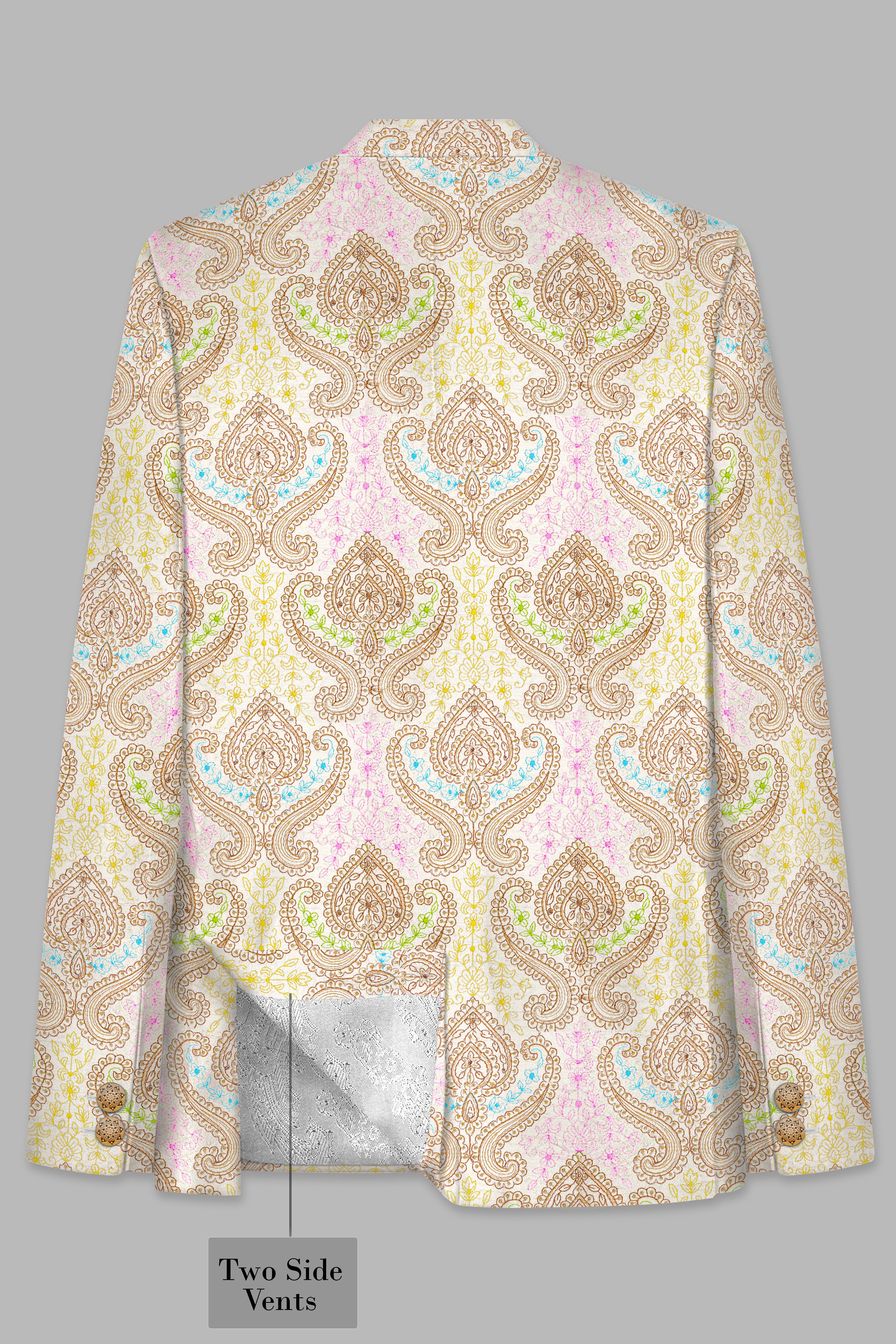 Neon Fuchsia Pink And Starship Yellow MultiColour Embroidered Cross Placket Bandhgala Jodhpuri