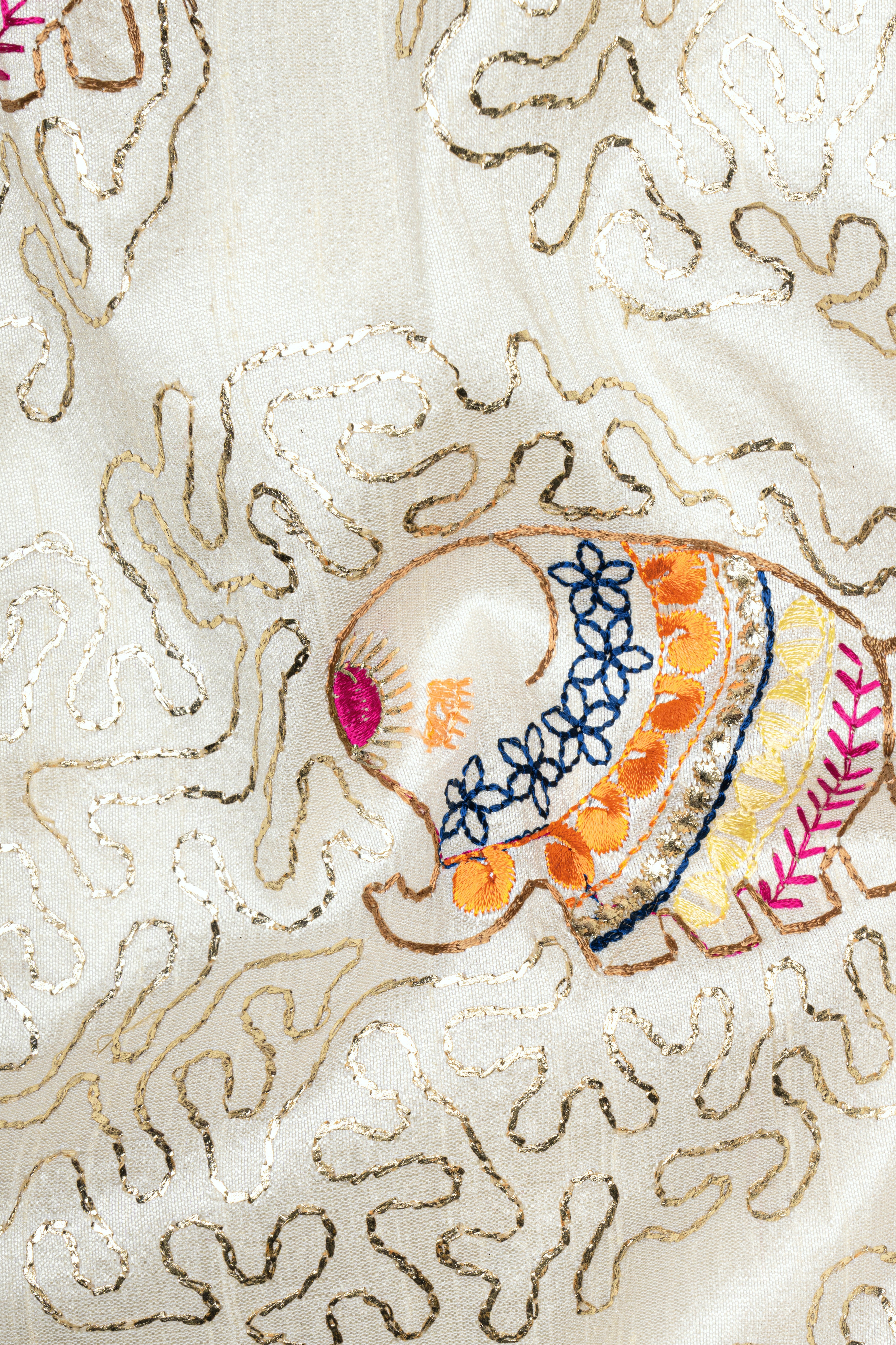 Soft Amber Cream Designer Elephant Embroidered Cross Placket Bandhgala Jodhpuri