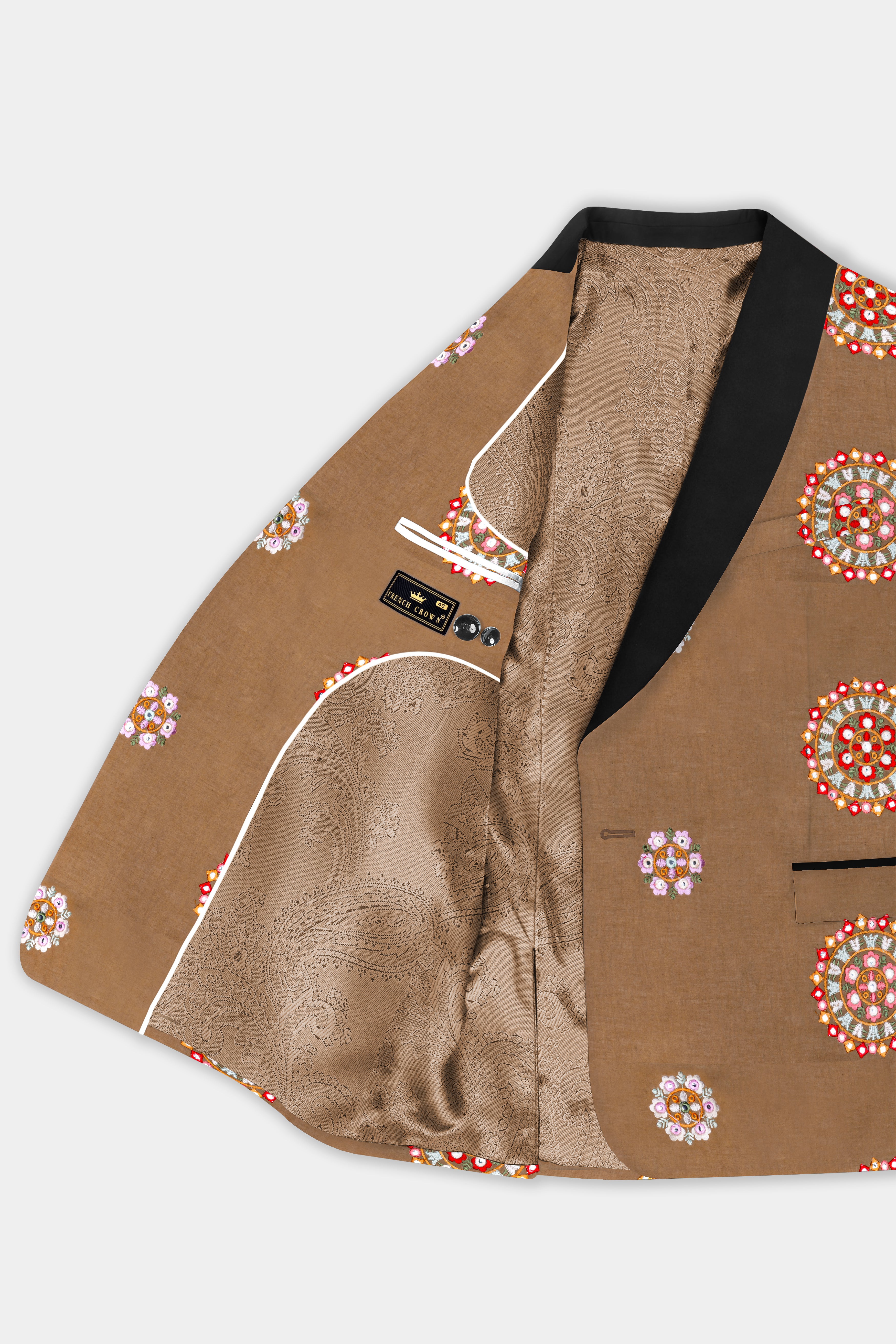 Spicy Mix Brown With Shisha work Embroidered Tuxedo Blazer