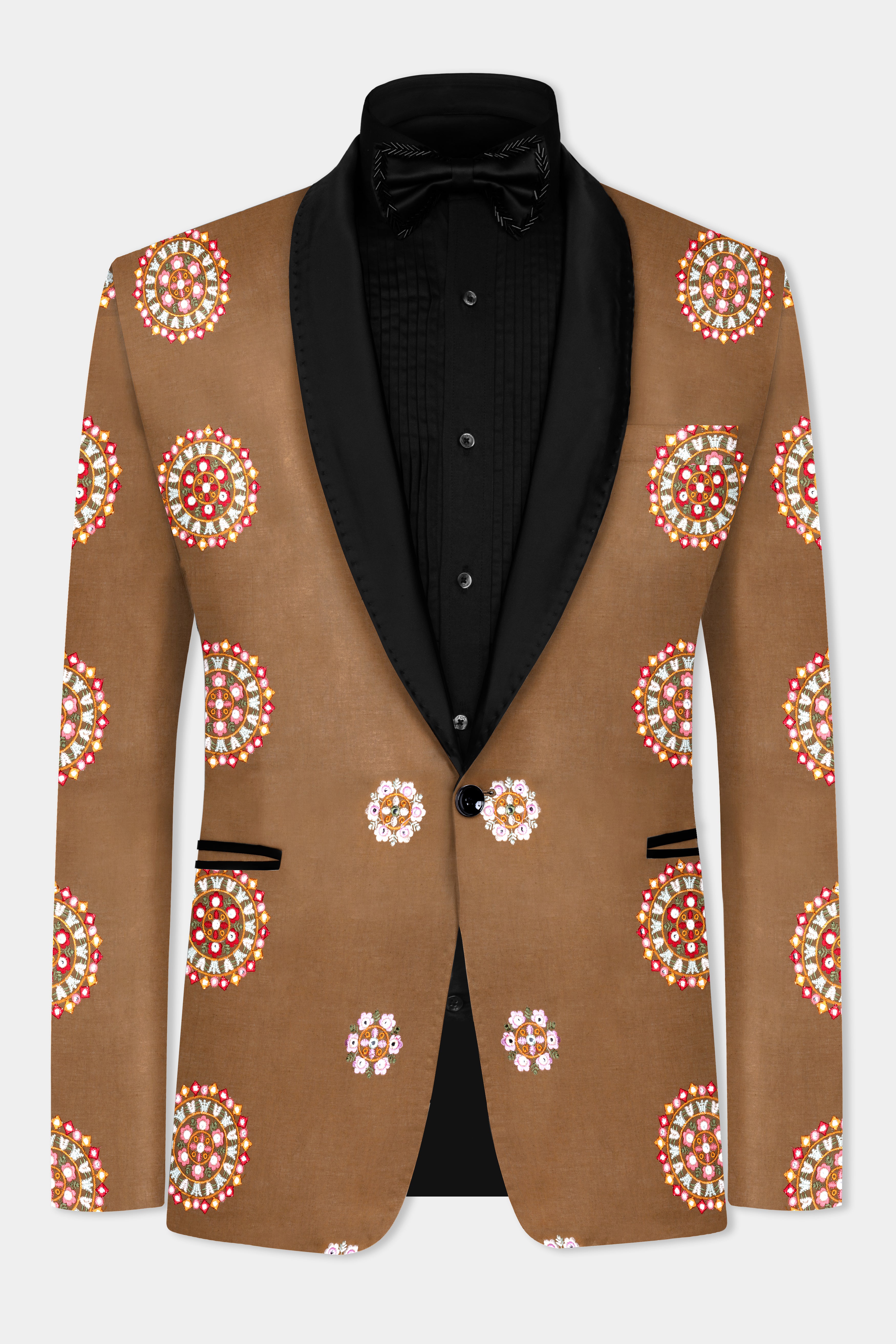 Spicy Mix Brown With Shisha work Embroidered Tuxedo Blazer