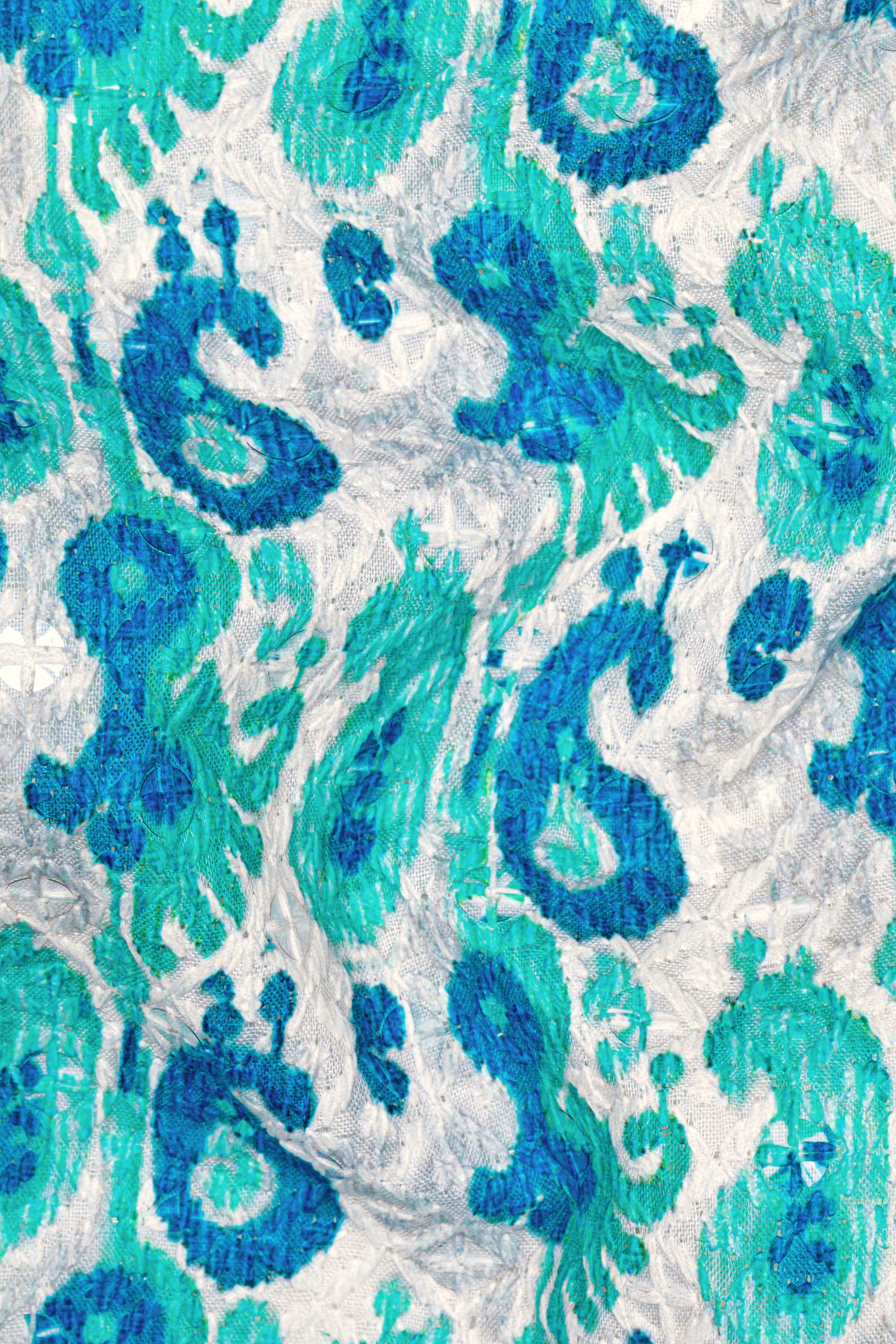 Bright White And Curious Blue Designer Thread Embroidered Tuxedo Blazer