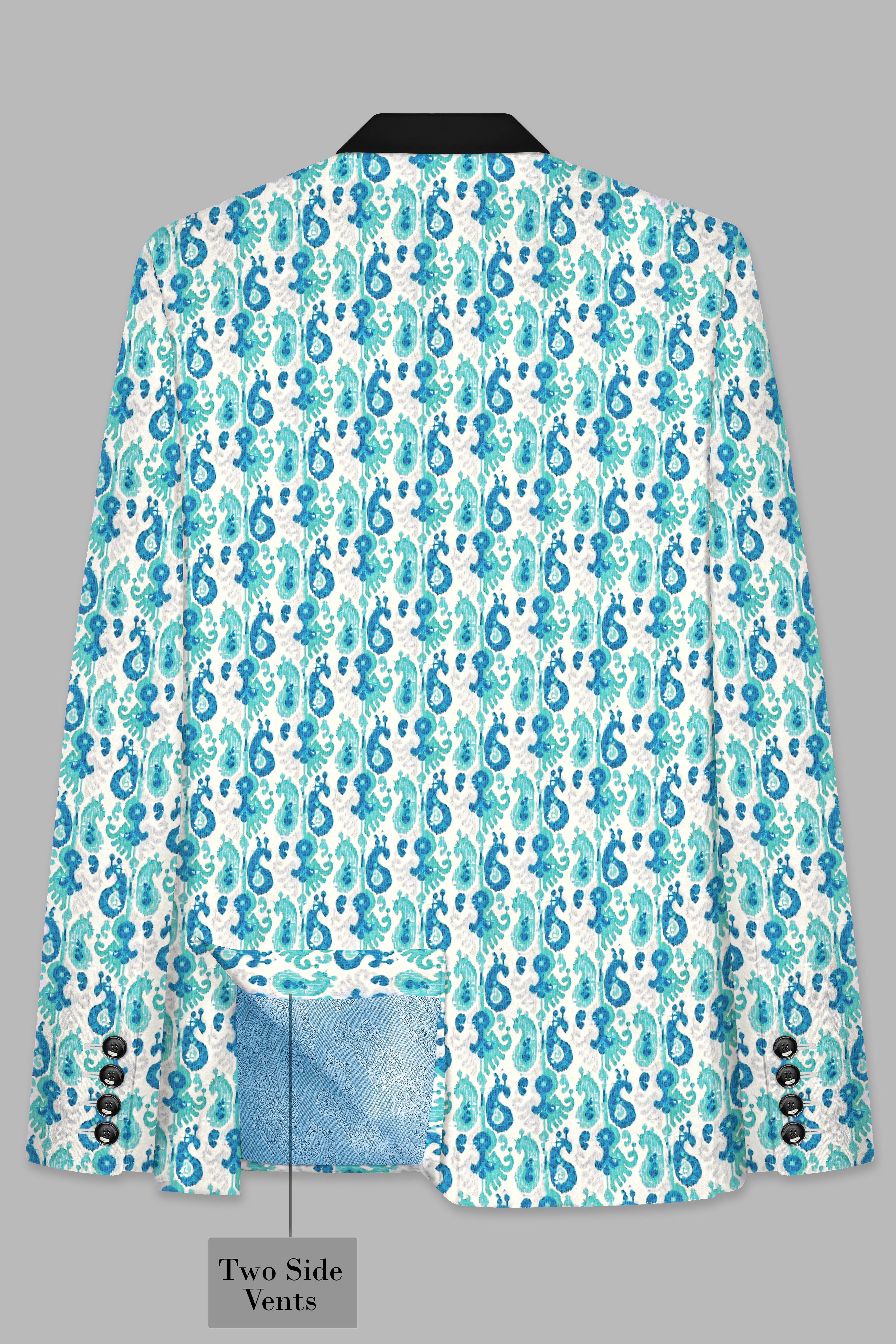 Bright White And Curious Blue Designer Thread Embroidered Tuxedo Blazer