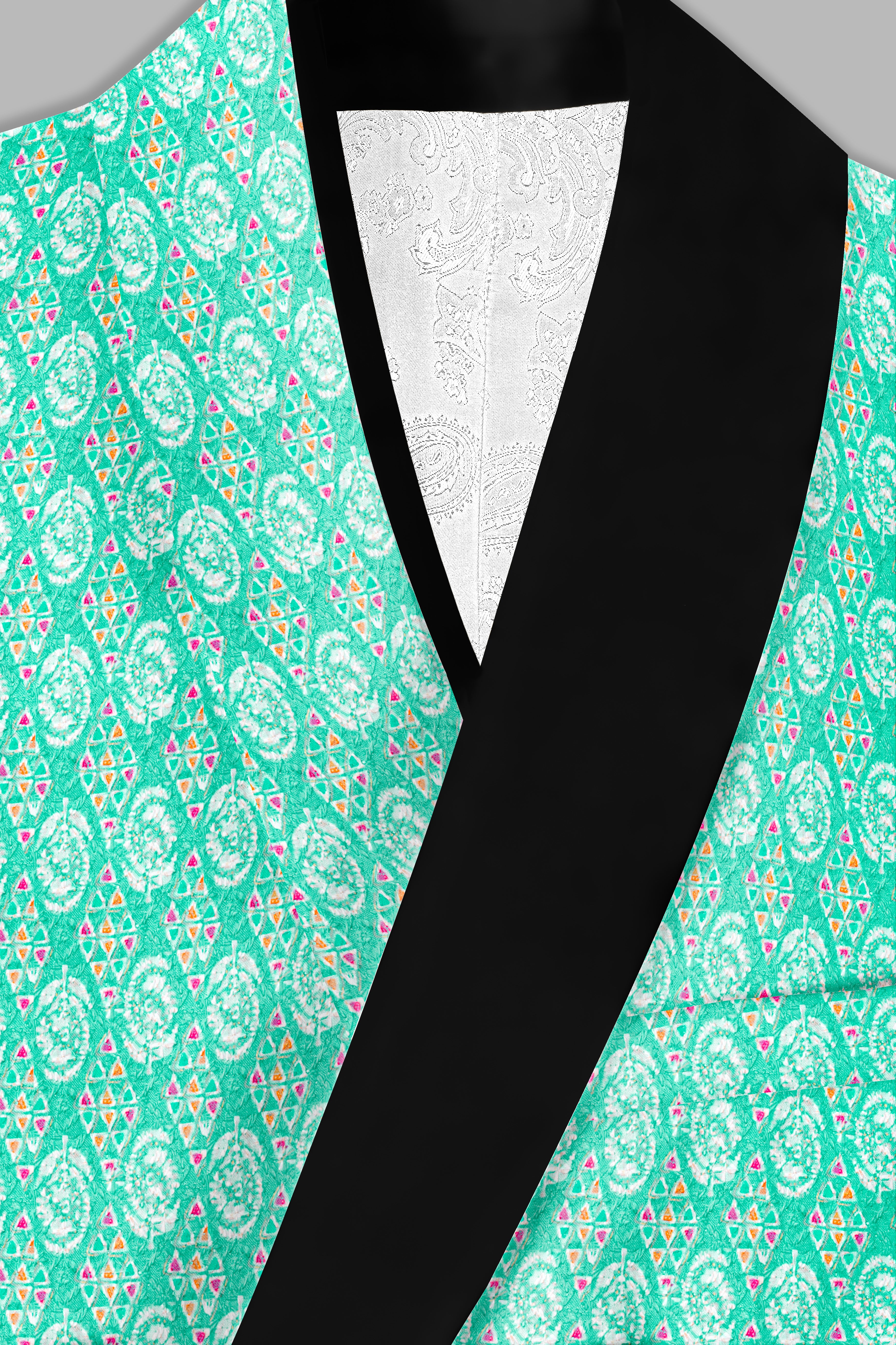 Caribbean Blue And Brilliant Rose Pink Designer Thread Embroidered Tuxedo Blazer