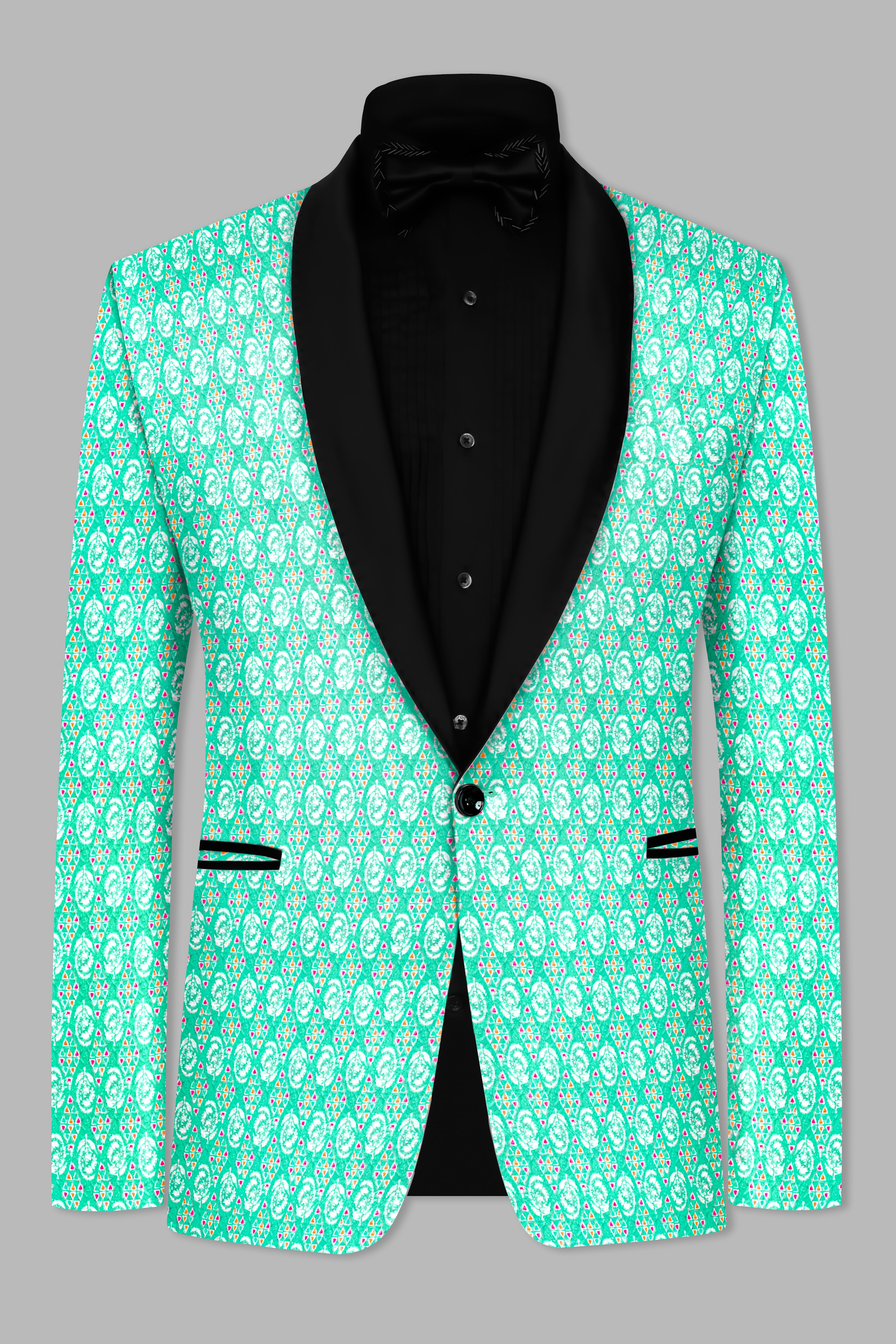 Caribbean Blue And Brilliant Rose Pink Designer Thread Embroidered Tuxedo Blazer