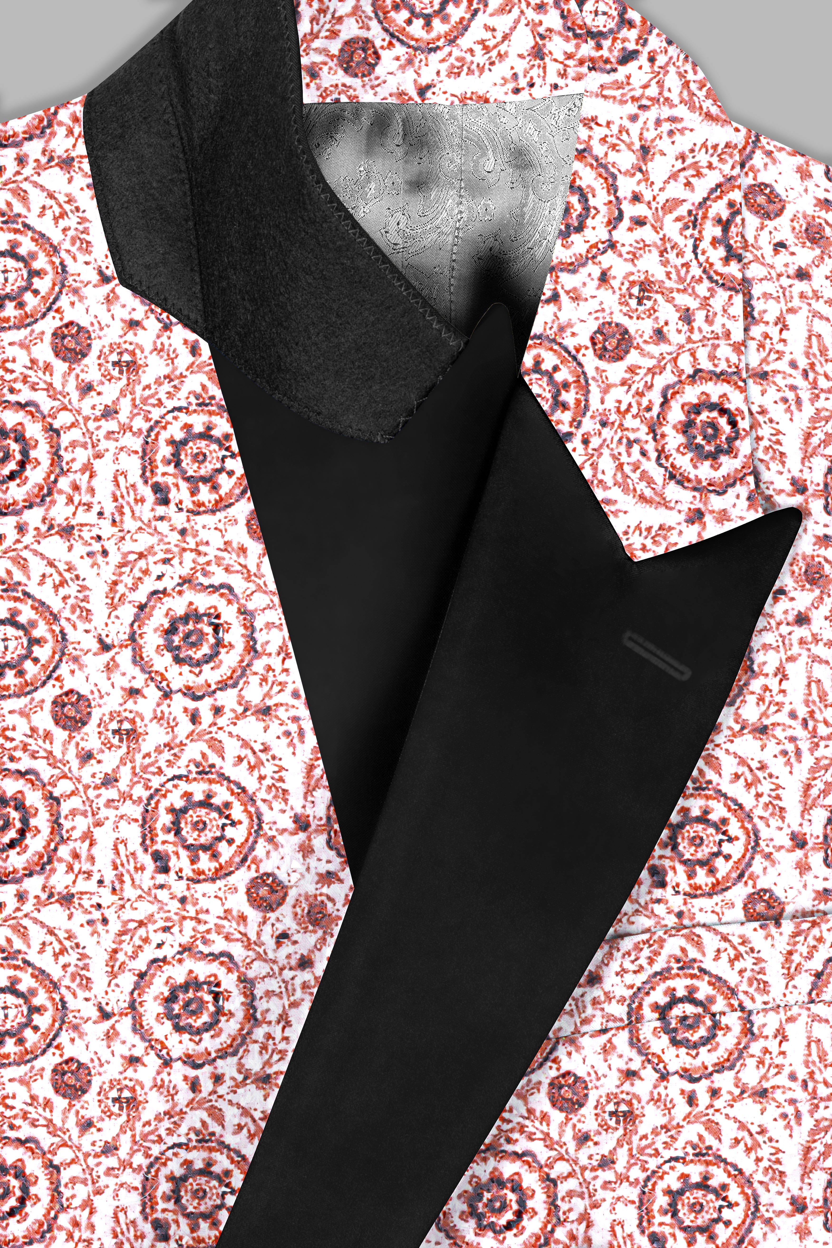Copper Rust Brown And Bright White Embroidered Peak Lapel Tuxedo Blazer