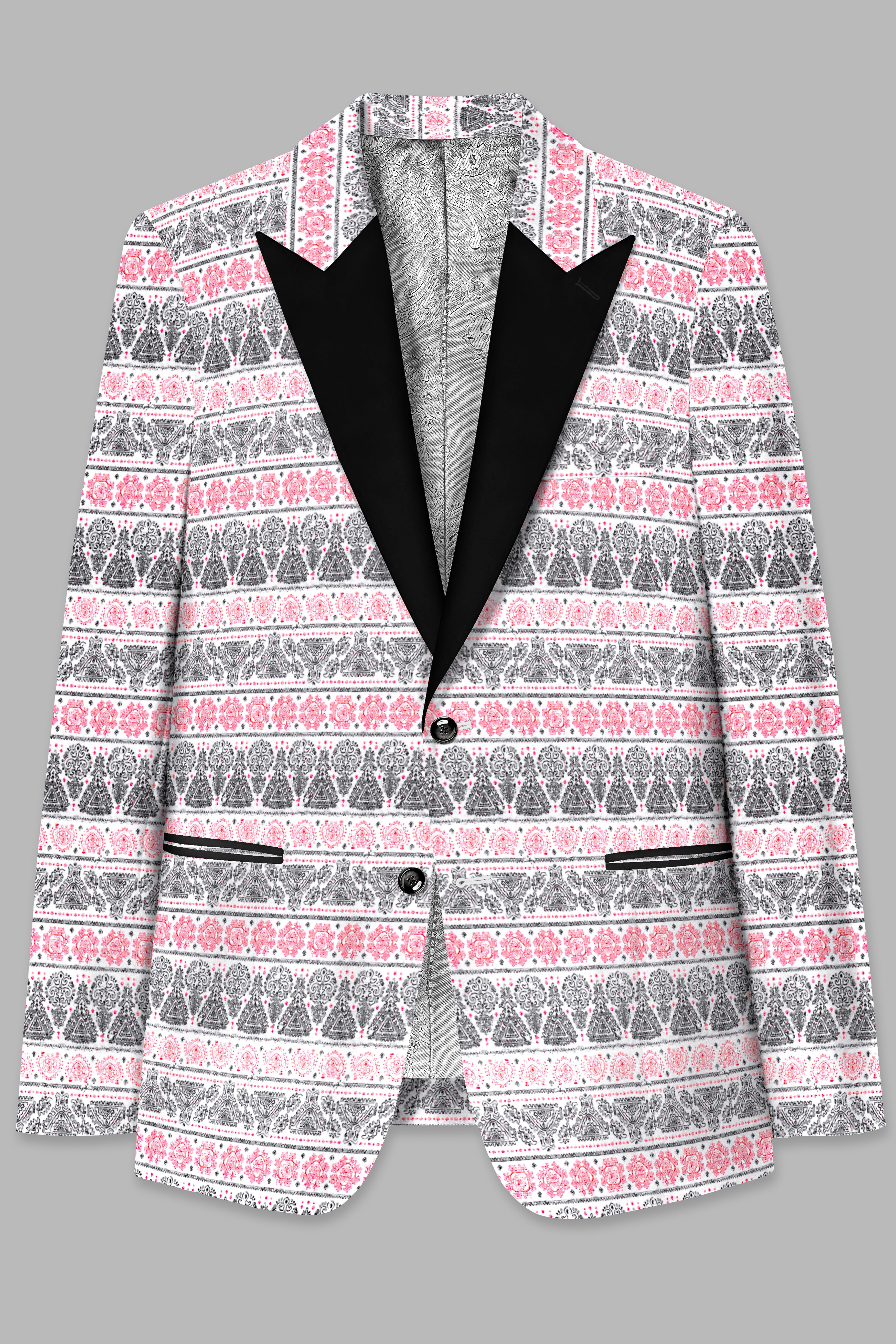 Brink Pink And jade Black Striped Designer Peak Lapel Tuxedo Blazer