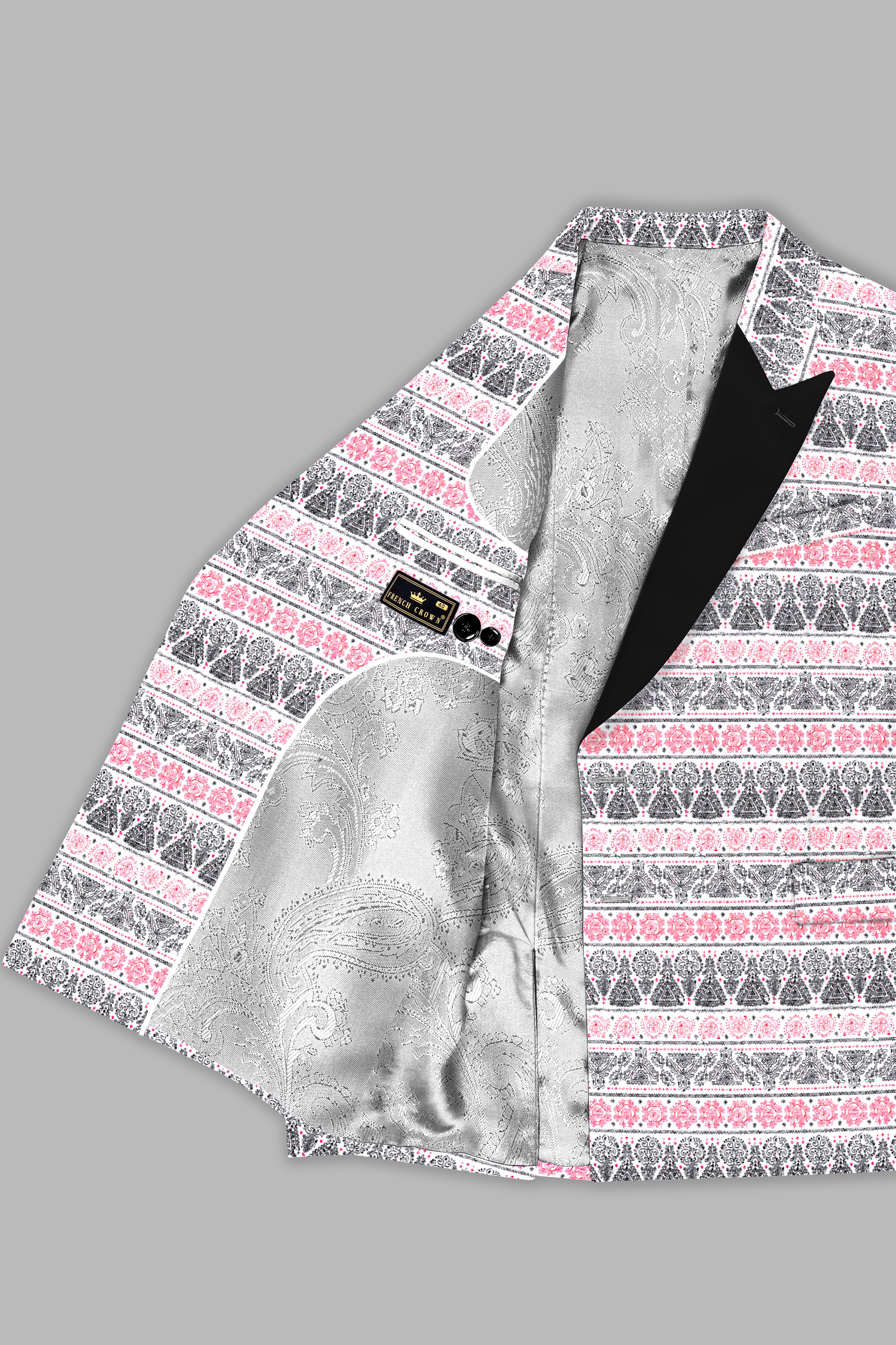 Brink Pink And jade Black Striped Designer Peak Lapel Tuxedo Blazer