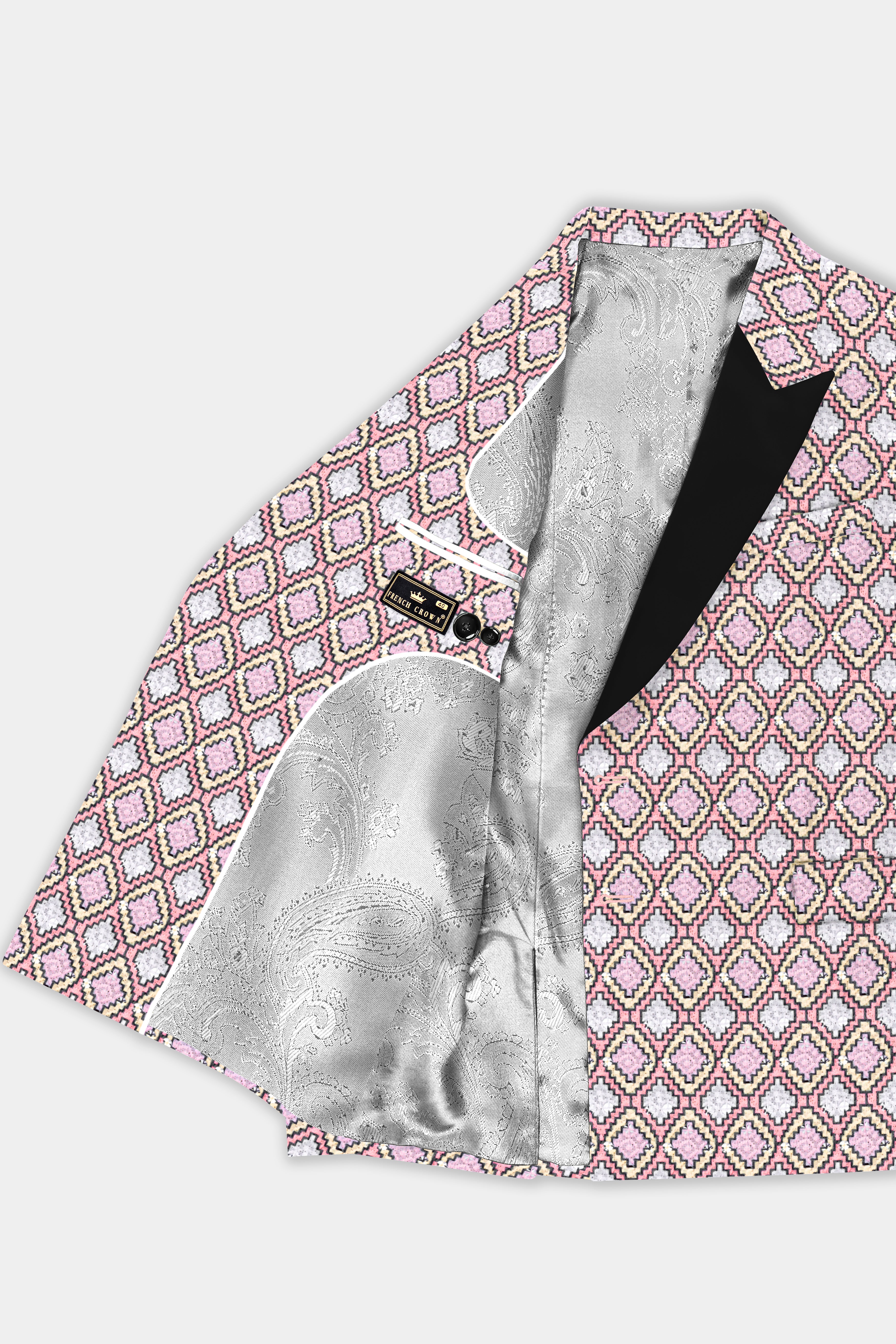 Azalea Pink And Astra Yellow MultiColour Designer Embroidered Peak Lapel Tuxedo Blazer
