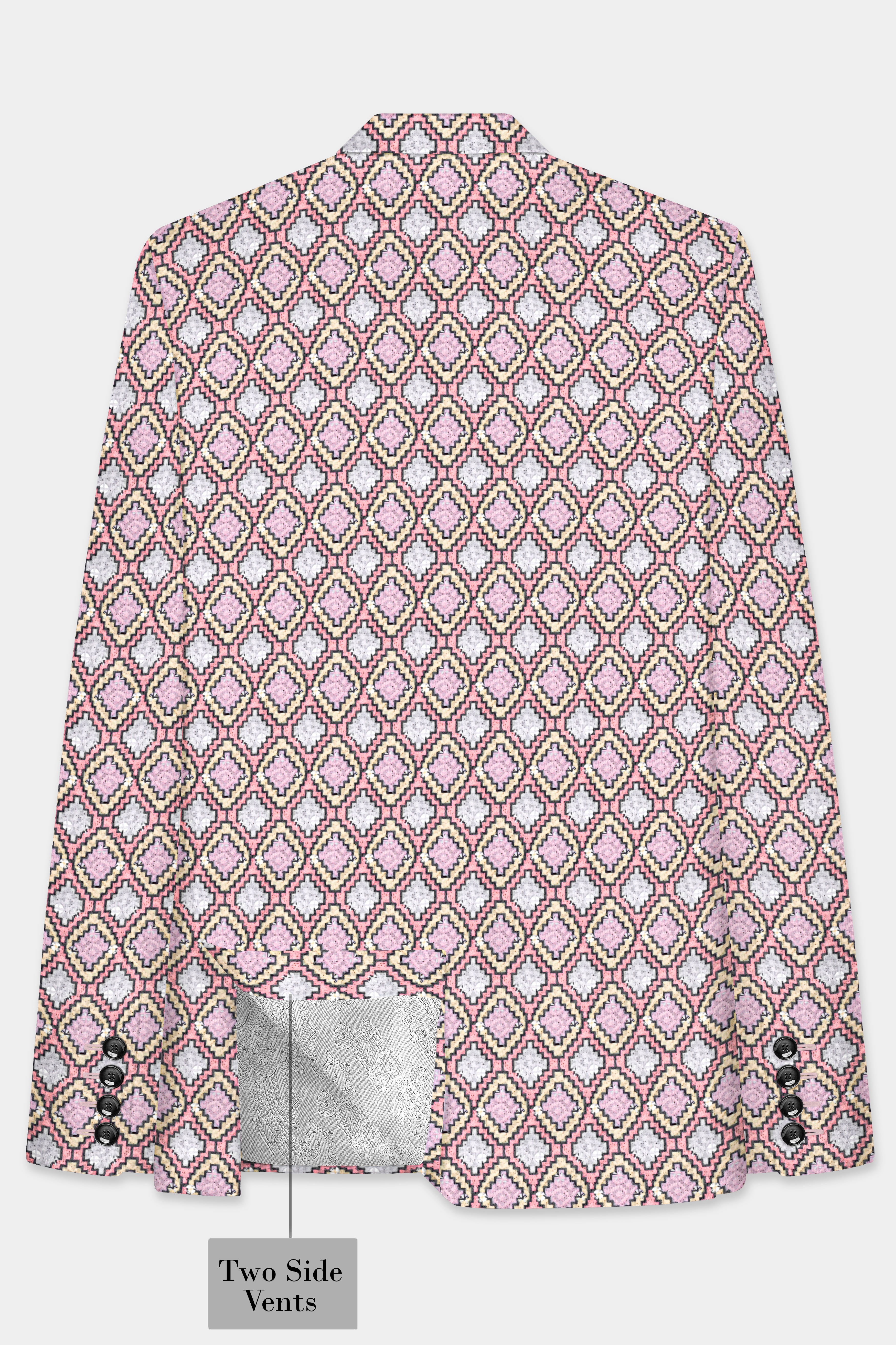 Azalea Pink And Astra Yellow MultiColour Designer Embroidered Peak Lapel Tuxedo Blazer