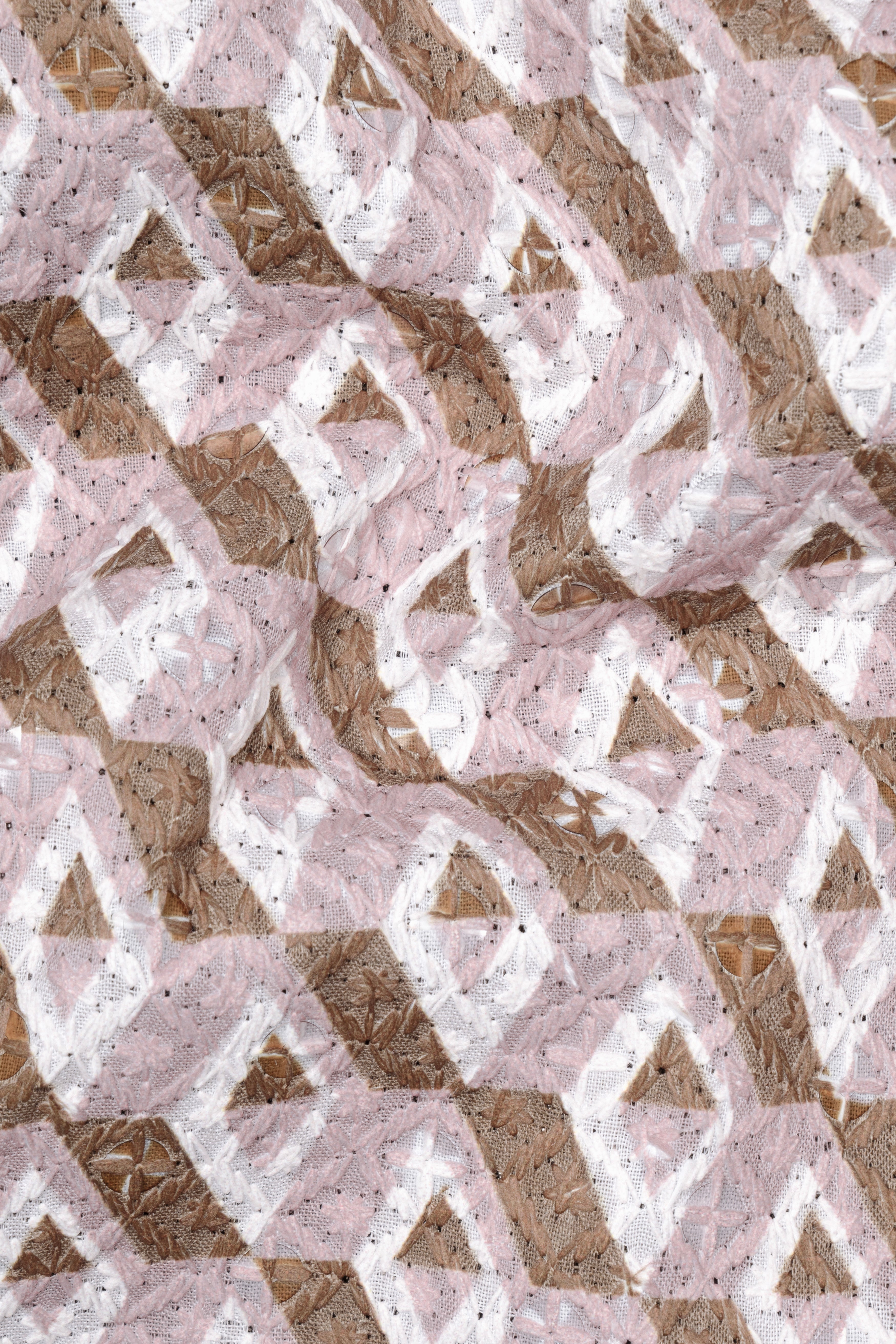 Clam Shell Pink and Roman Coffee Brown 3D Box Quilt Embroidered Peak Lapel Tuxedo Blazer