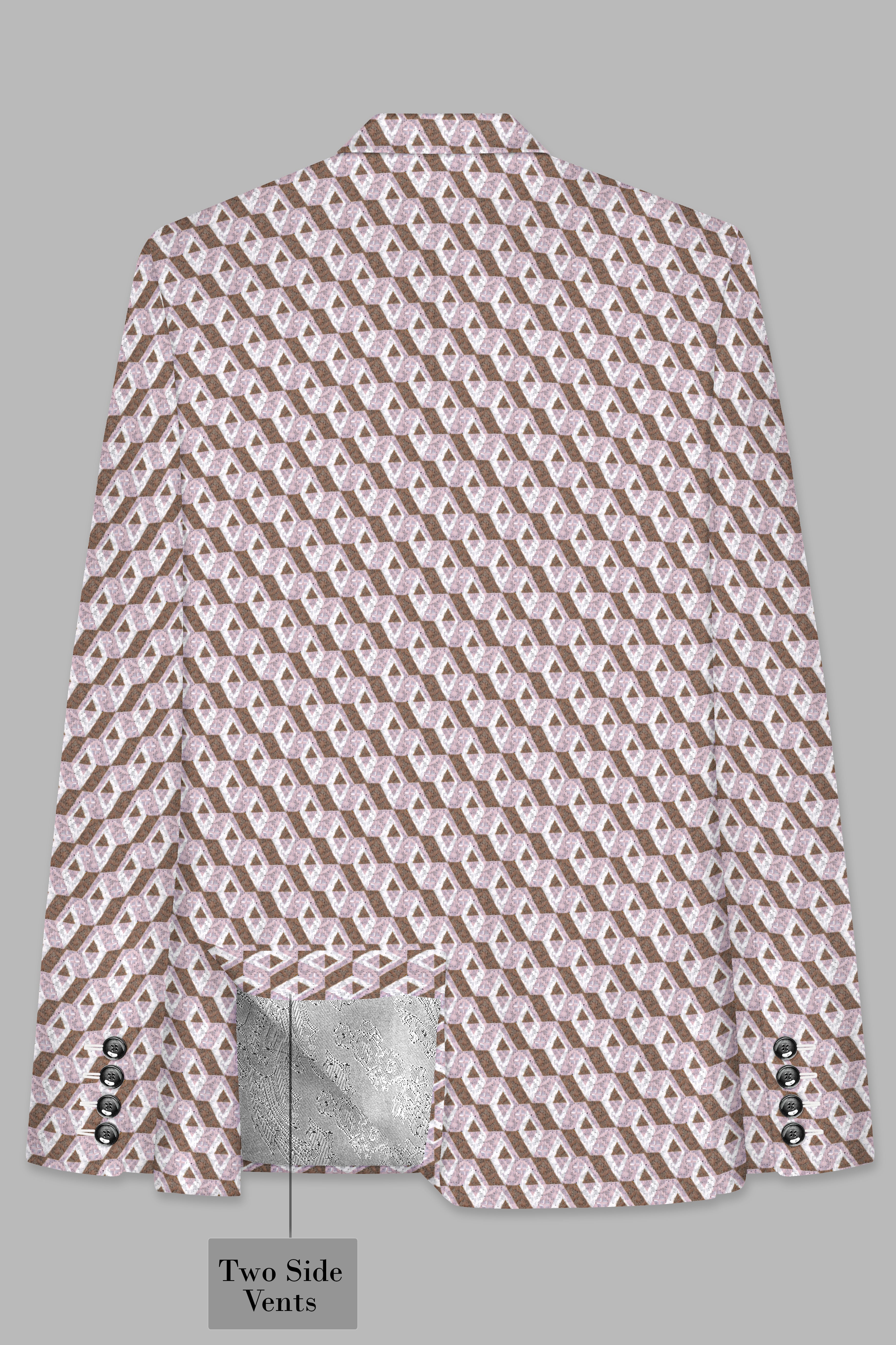 Clam Shell Pink and Roman Coffee Brown 3D Box Quilt Embroidered Peak Lapel Tuxedo Blazer