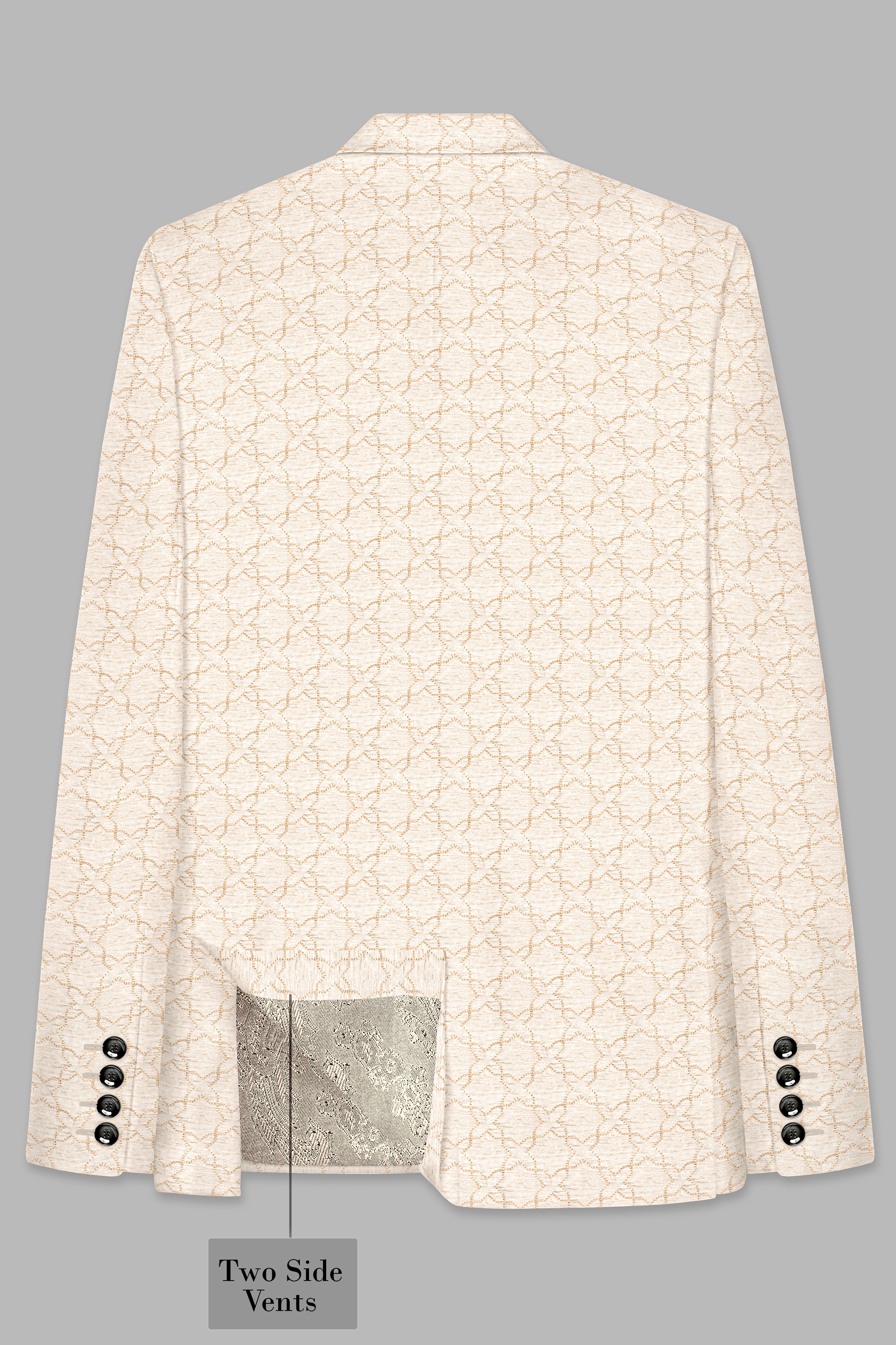 Pearl Bush Cream hexagon Designer Embroidered Peak Lapel Tuxedo Blazer