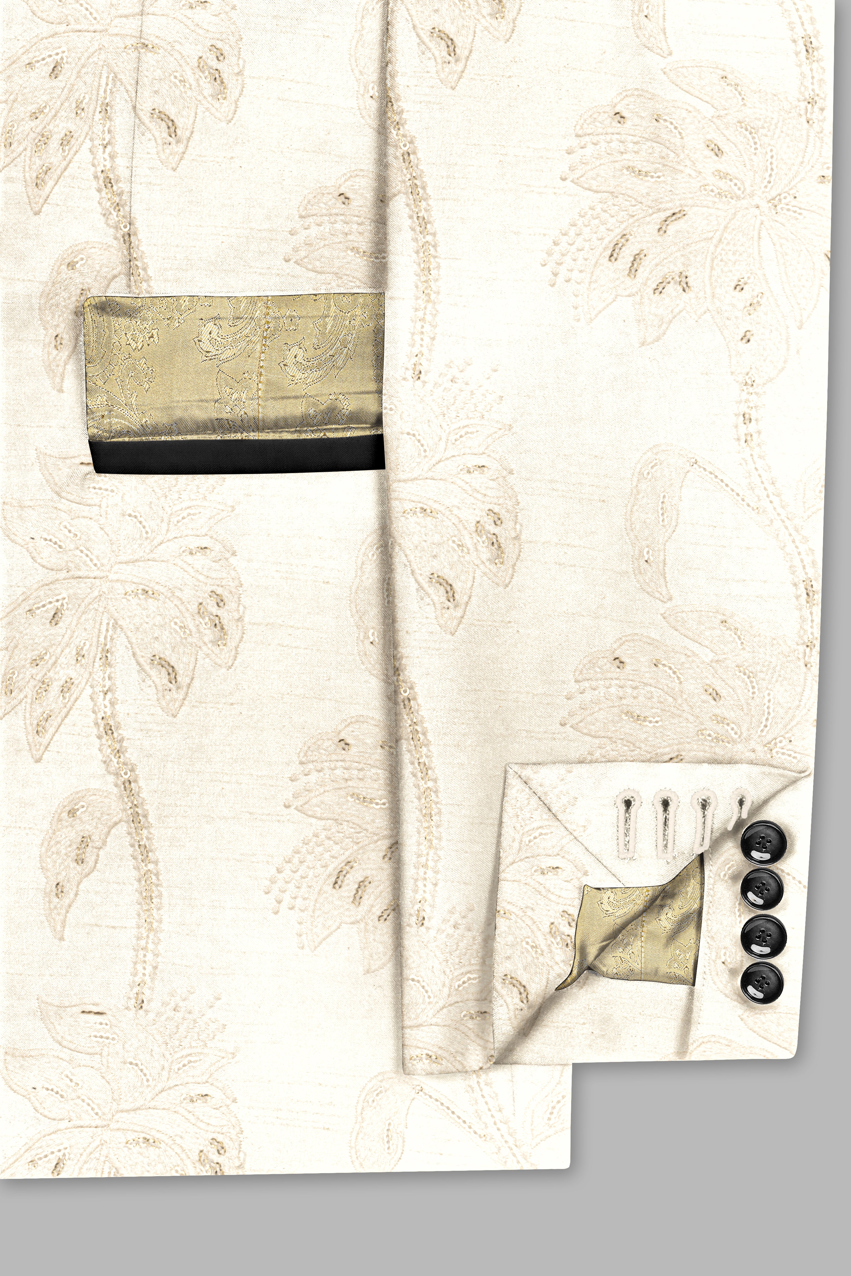 Bright White Designer Sequin And Thread Embroidered Peak Lapel Tuxedo Blazer