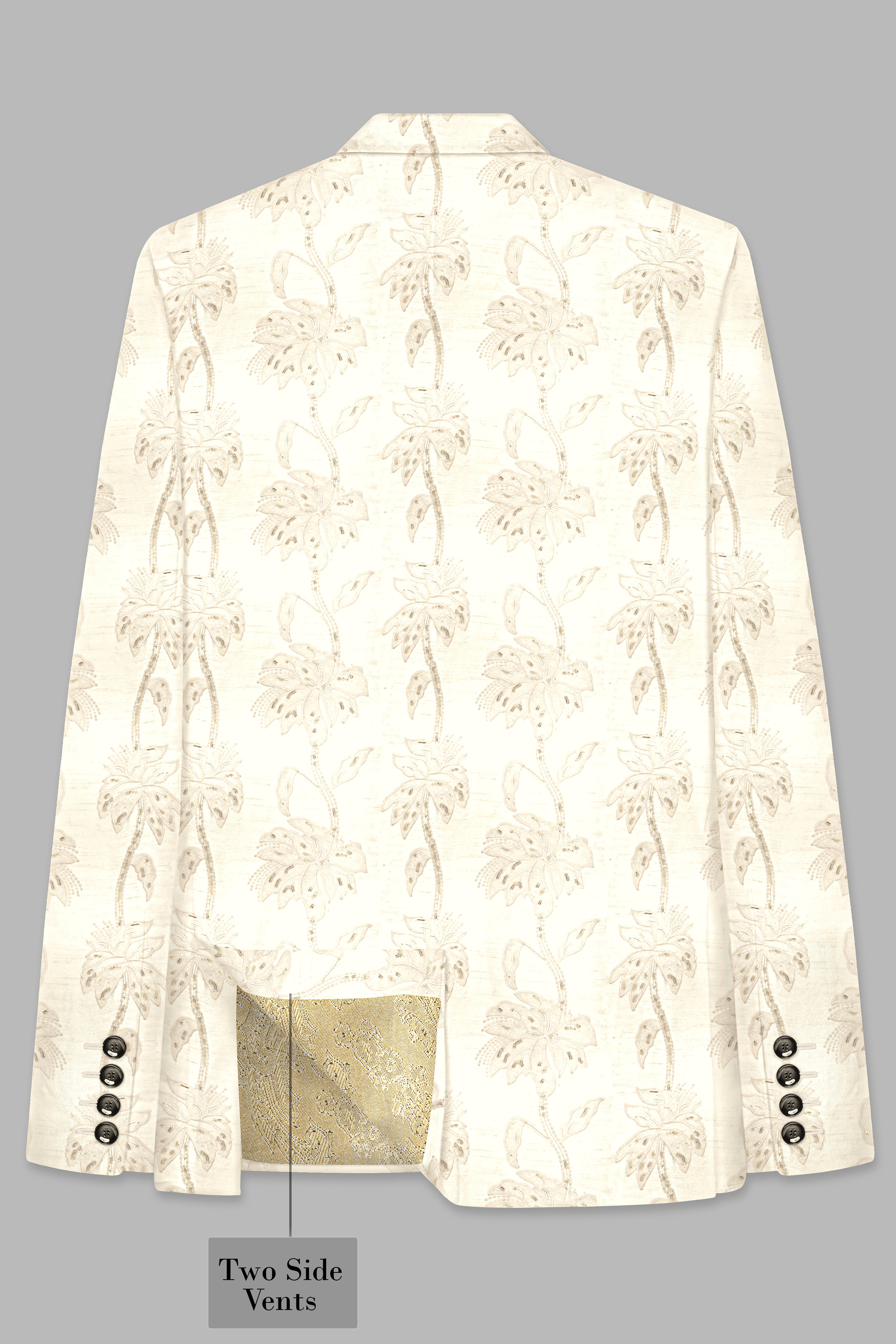 Bright White Designer Sequin And Thread Embroidered Peak Lapel Tuxedo Blazer