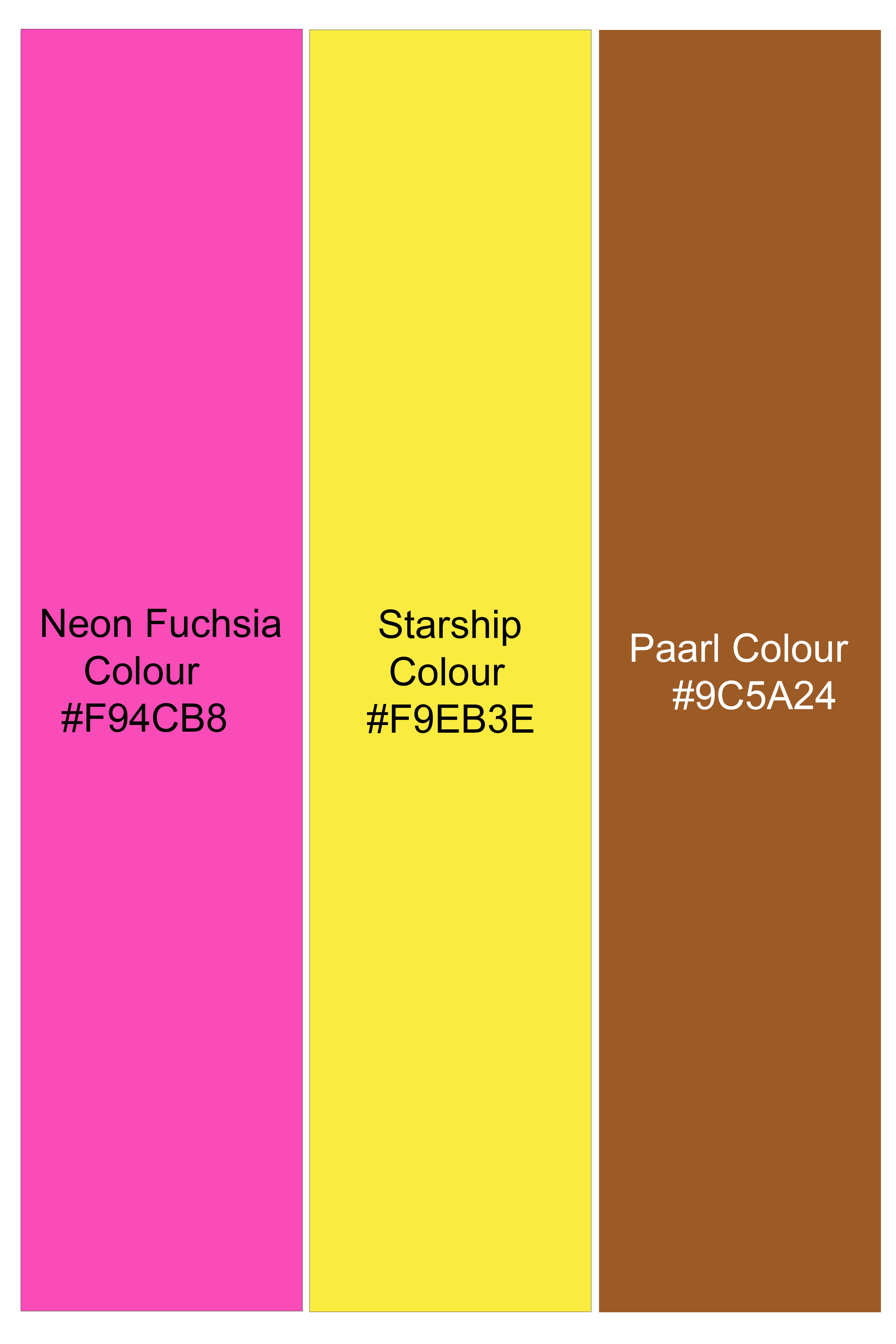 Neon Fuchsia Pink And Starship Yellow MultiColour Embroidered Peak Lapel Tuxedo Blazer