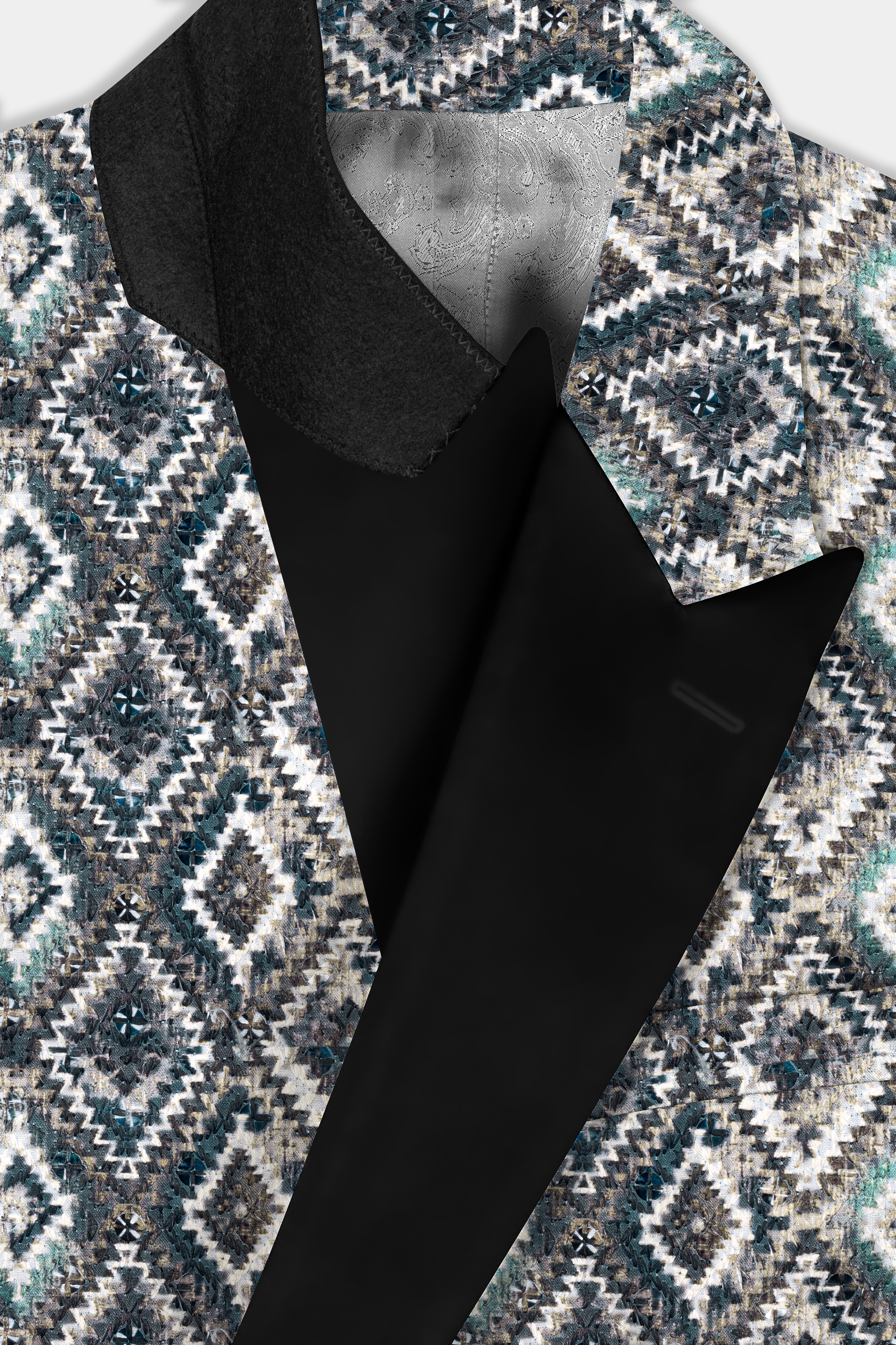Abbey Gray And Outer Space Blue Designer Embroidered Peak Lapel Tuxedo Blazer