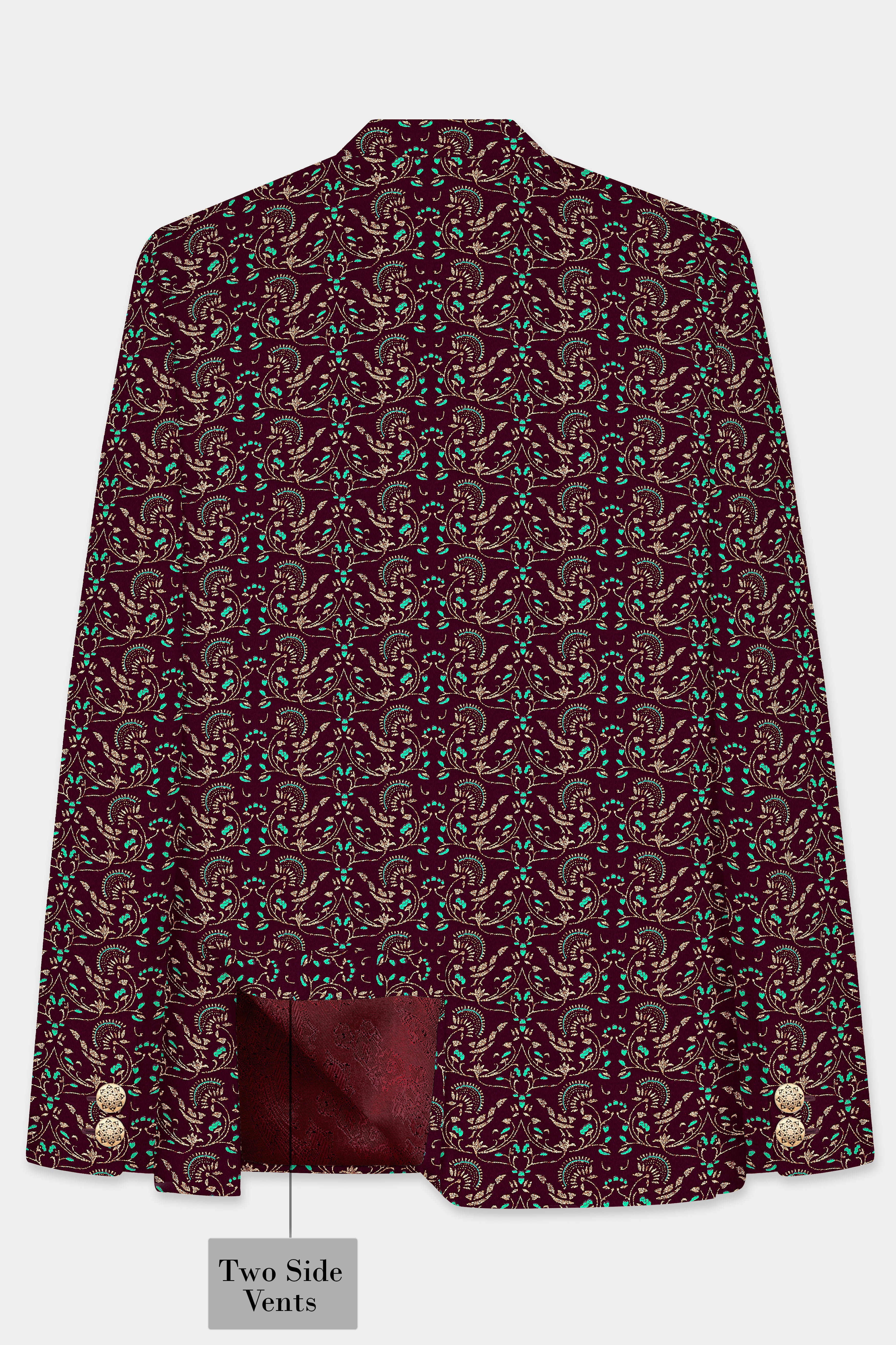 Ecilpse Maroon And Fountain Blue Velvet Printed Designer Bandhgala Jodhpuri