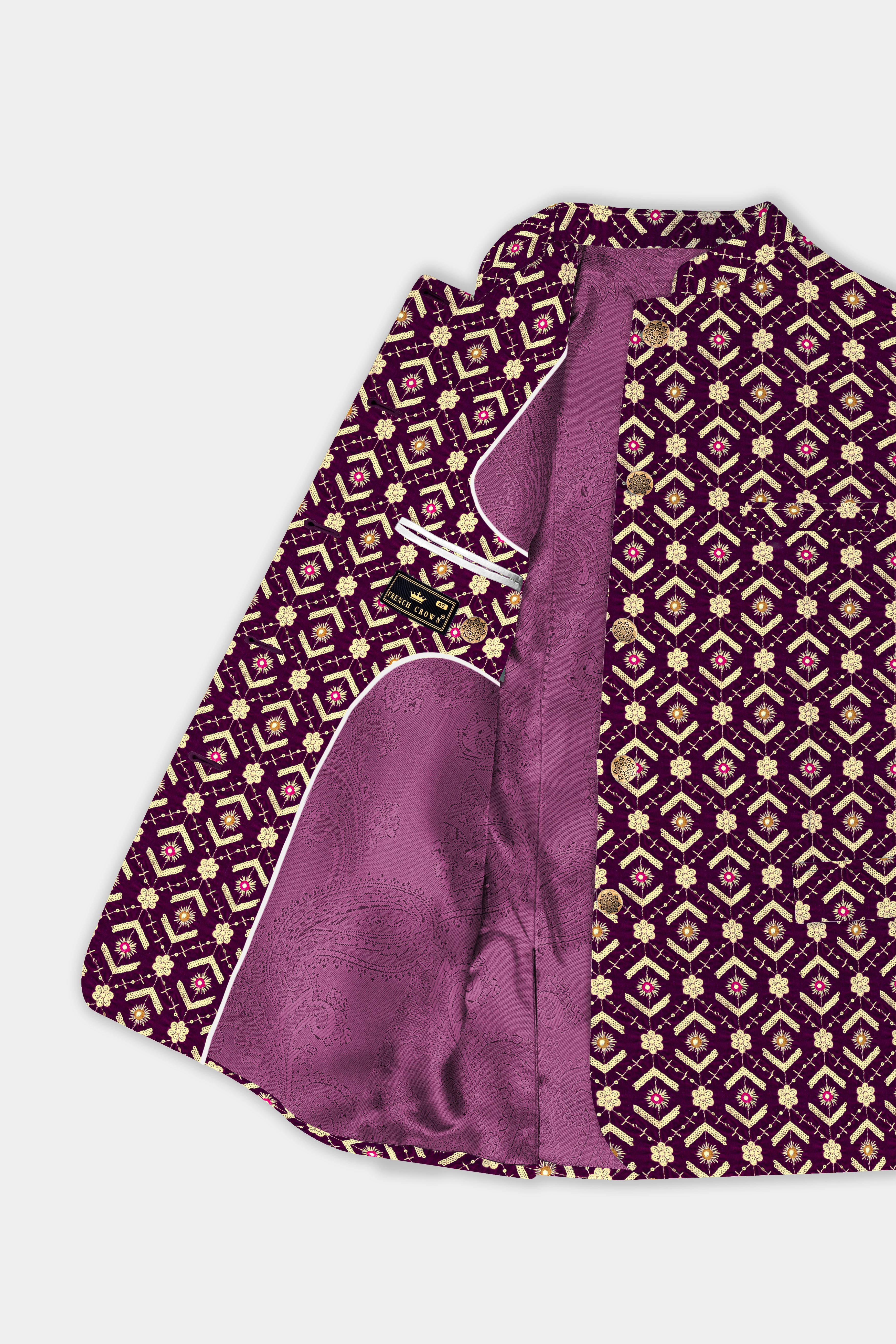 Blackberry Purple Velvet Thread And Sequin Embroidered Bandhgala Jodhpuri