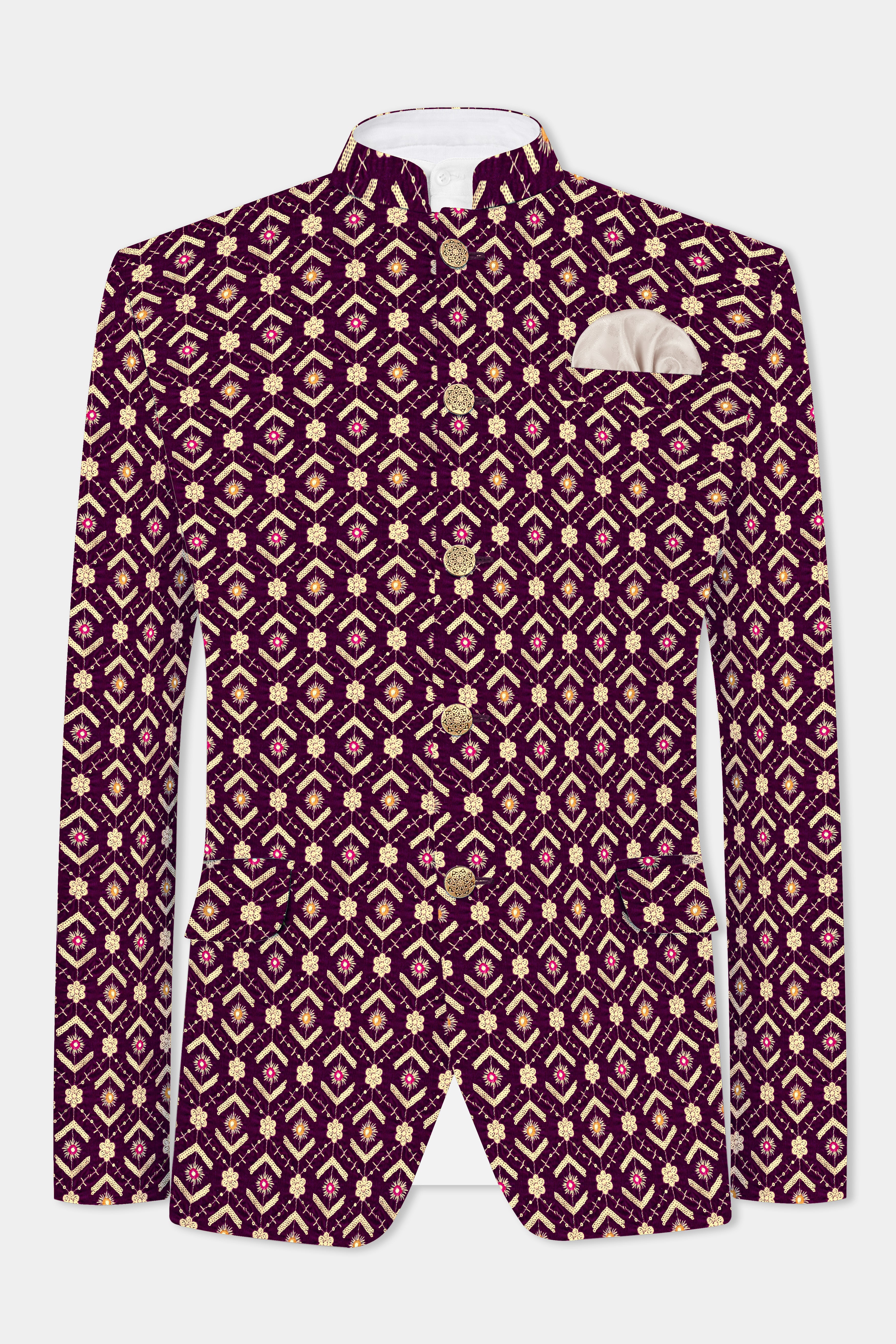 Blackberry Purple Velvet Thread And Sequin Embroidered Bandhgala Jodhpuri