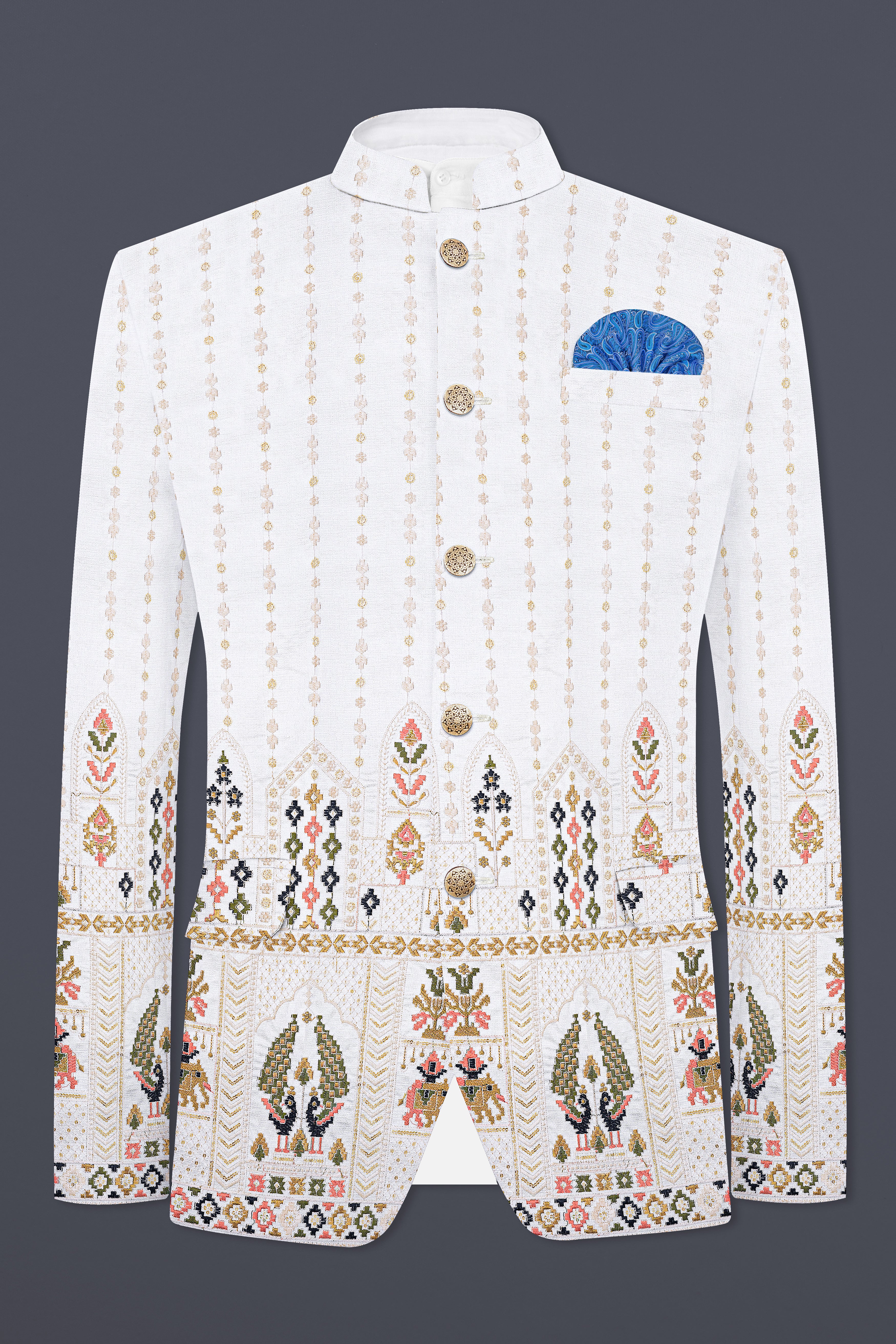 Off White Multicolor Sequin and thread Embroidered Bandhgala Jodhpuri