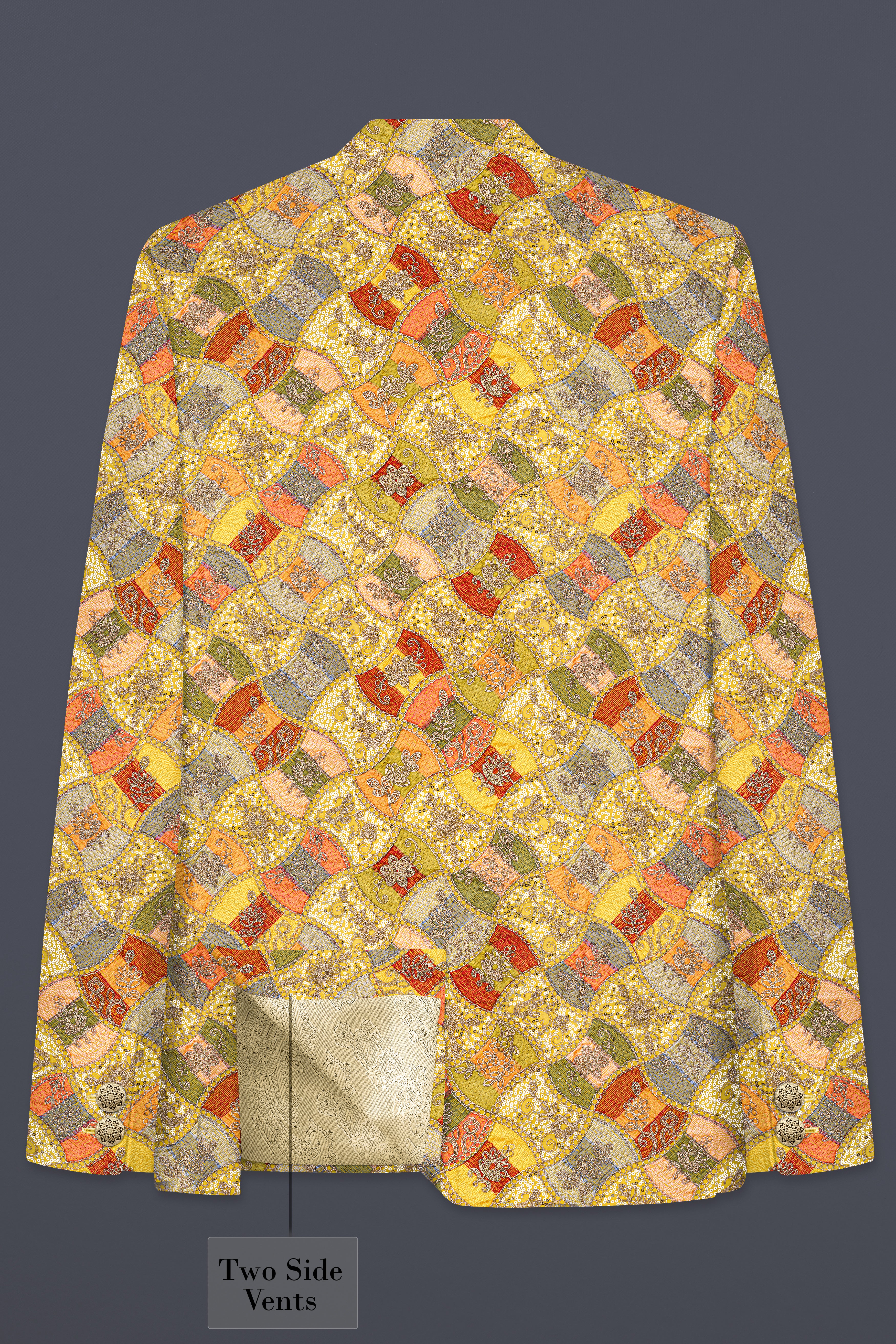 Leamon Yellow and Multicolor Embroidery Printed Cross Placket Bandhgala Jodhpuri