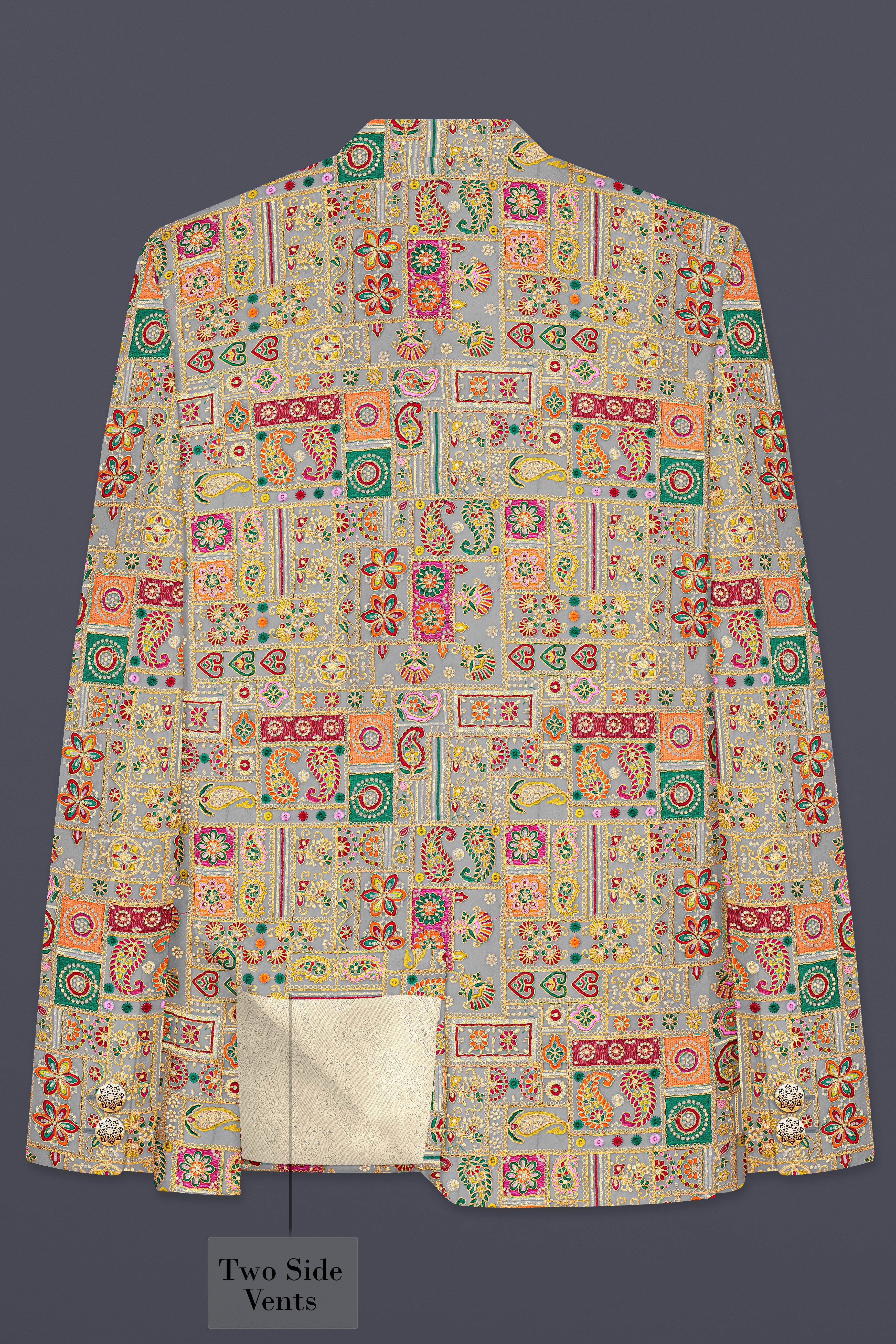 French Gray Georgette Thread and Sequins Embroidered Cross Placket Bandhgala Jodhpuri