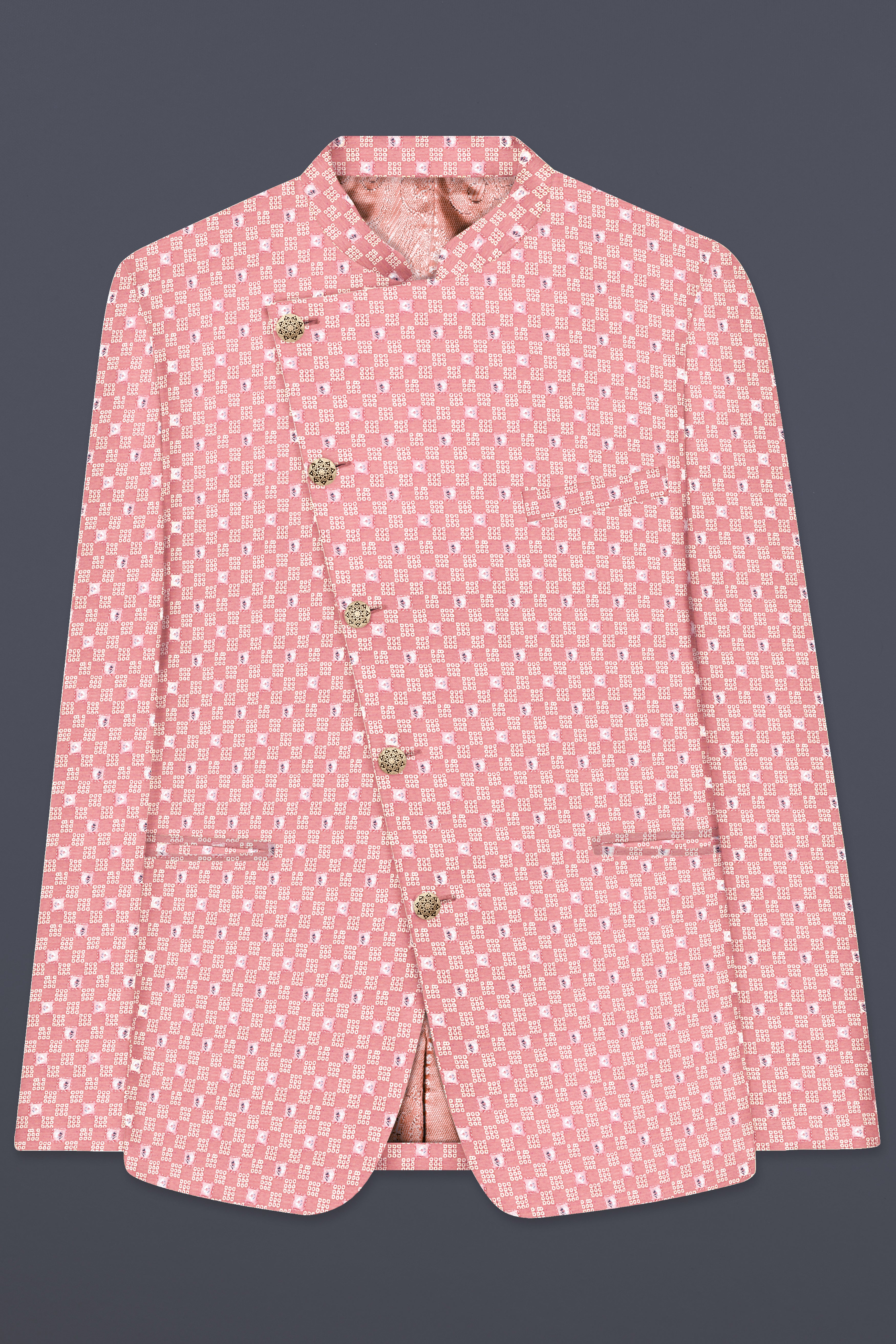 Turkish Pink Embroidered Cross Placket Bandhgala Jodhpuri