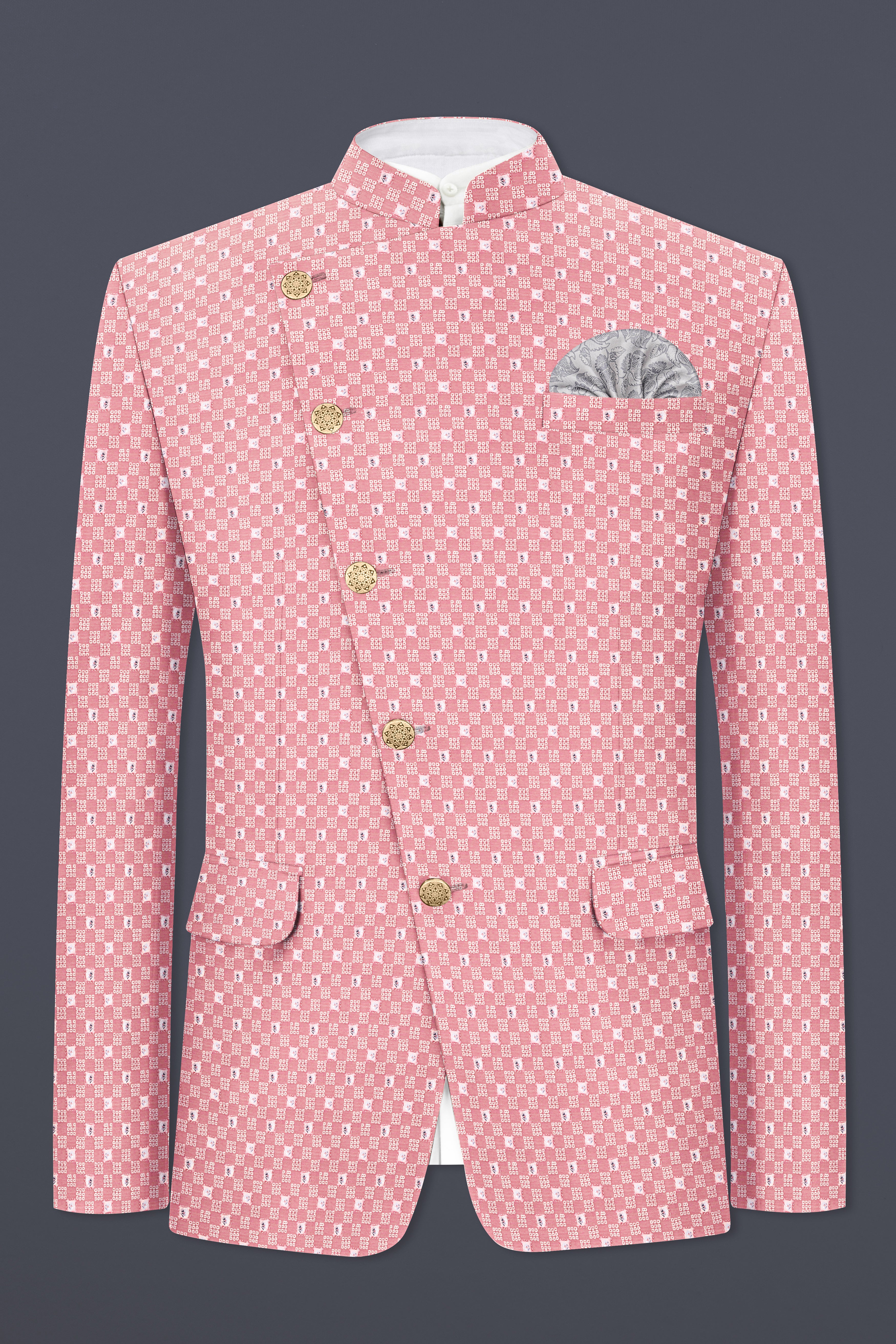 Turkish Pink Embroidered Cross Placket Bandhgala Jodhpuri