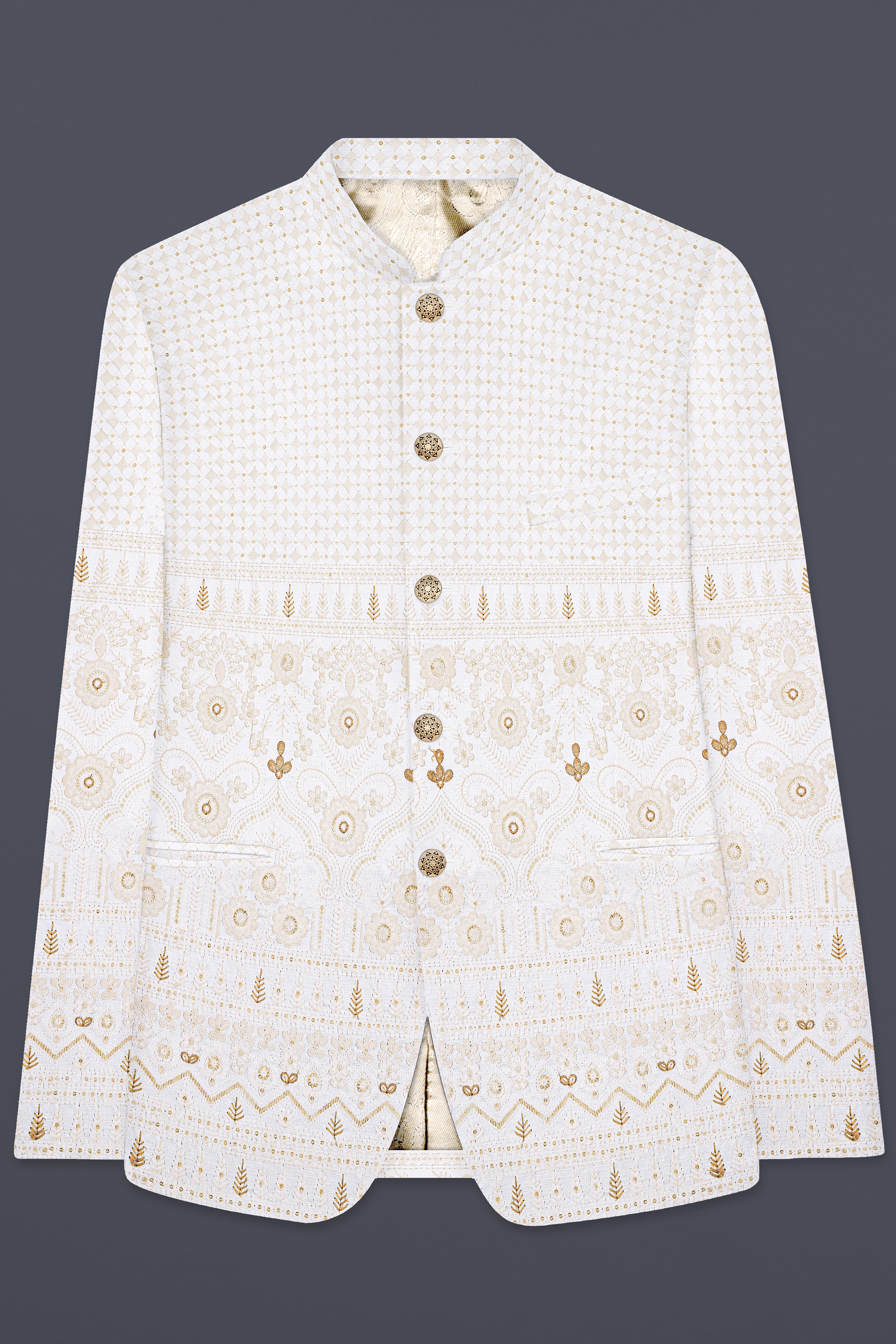 Cerammic Off White Lucknowi Sequins Embroidered Bandhgala Jodhpuri