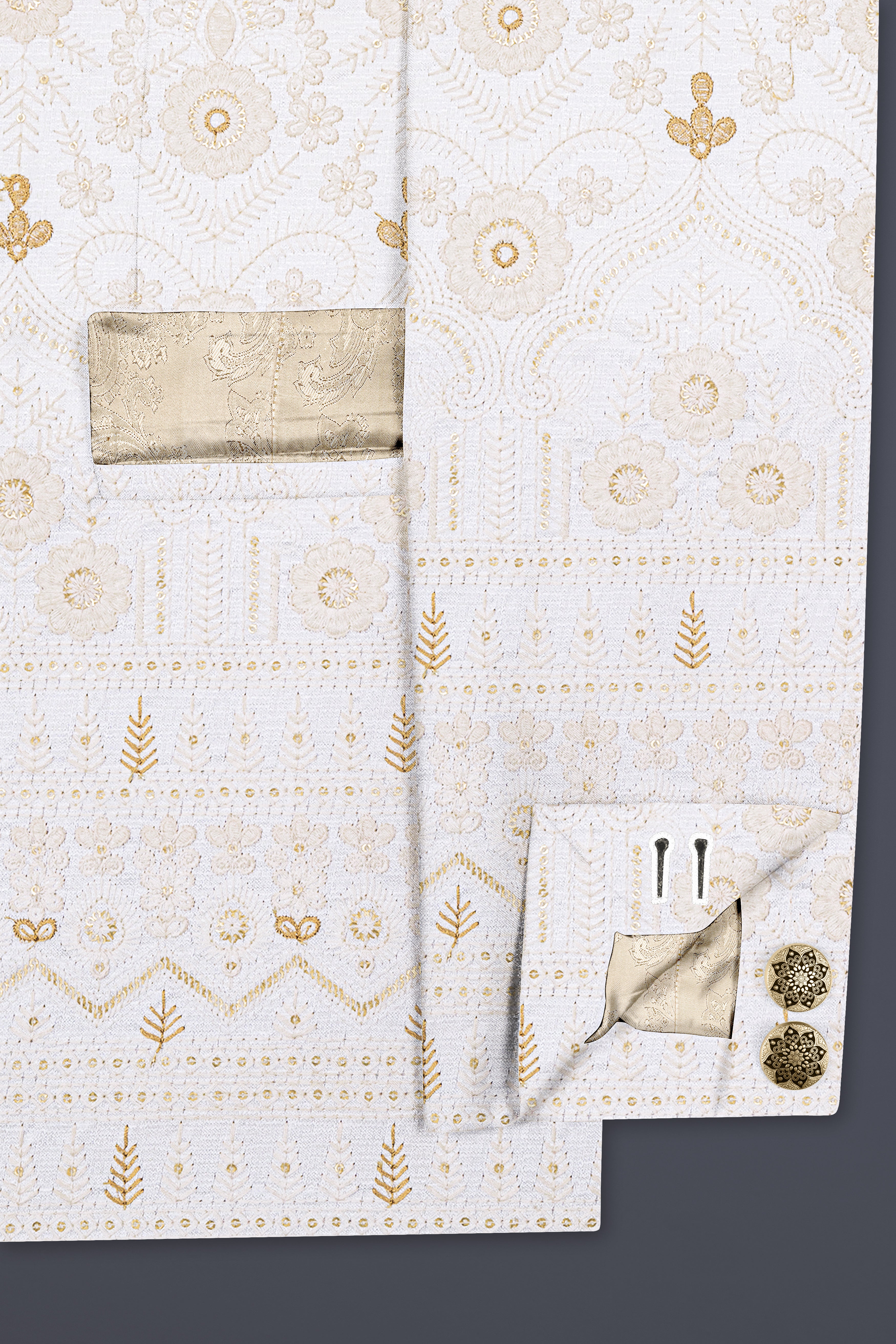 Cerammic Off White Lucknowi Sequins Embroidered Bandhgala Jodhpuri