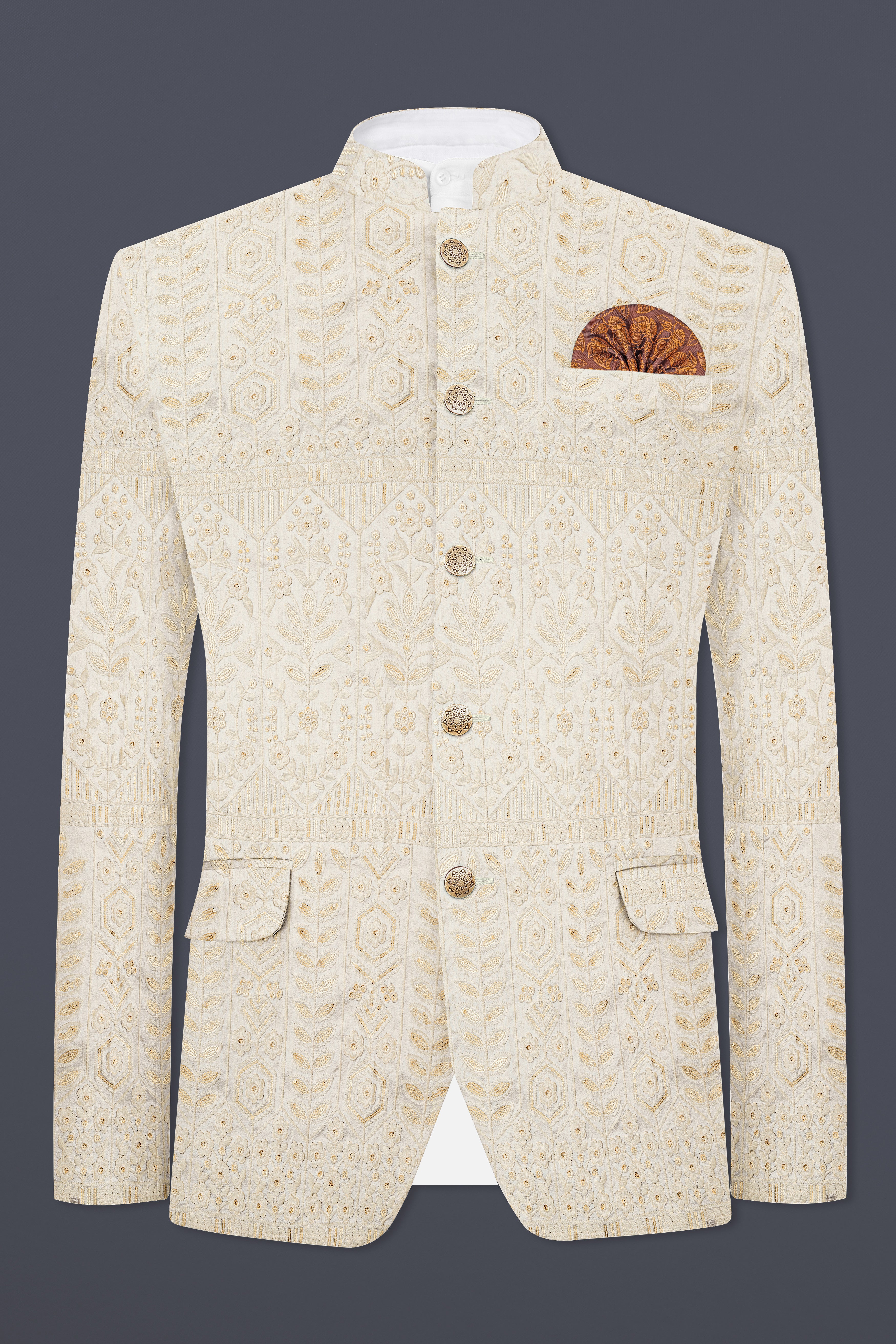 Merino Cream zardozi Sequins Embroidered Bandhgala Jodhpuri