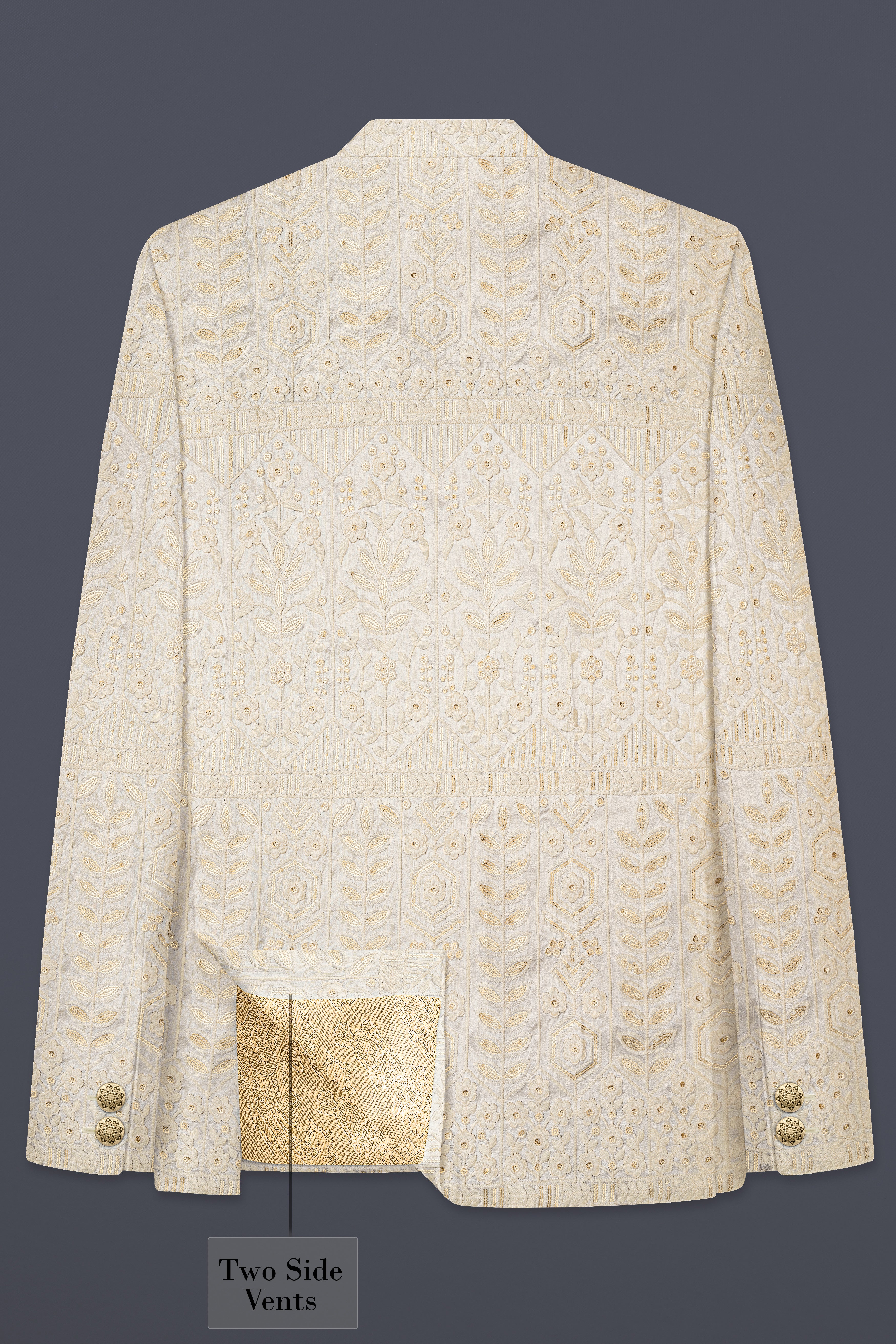 Merino Cream zardozi Sequins Embroidered Bandhgala Jodhpuri