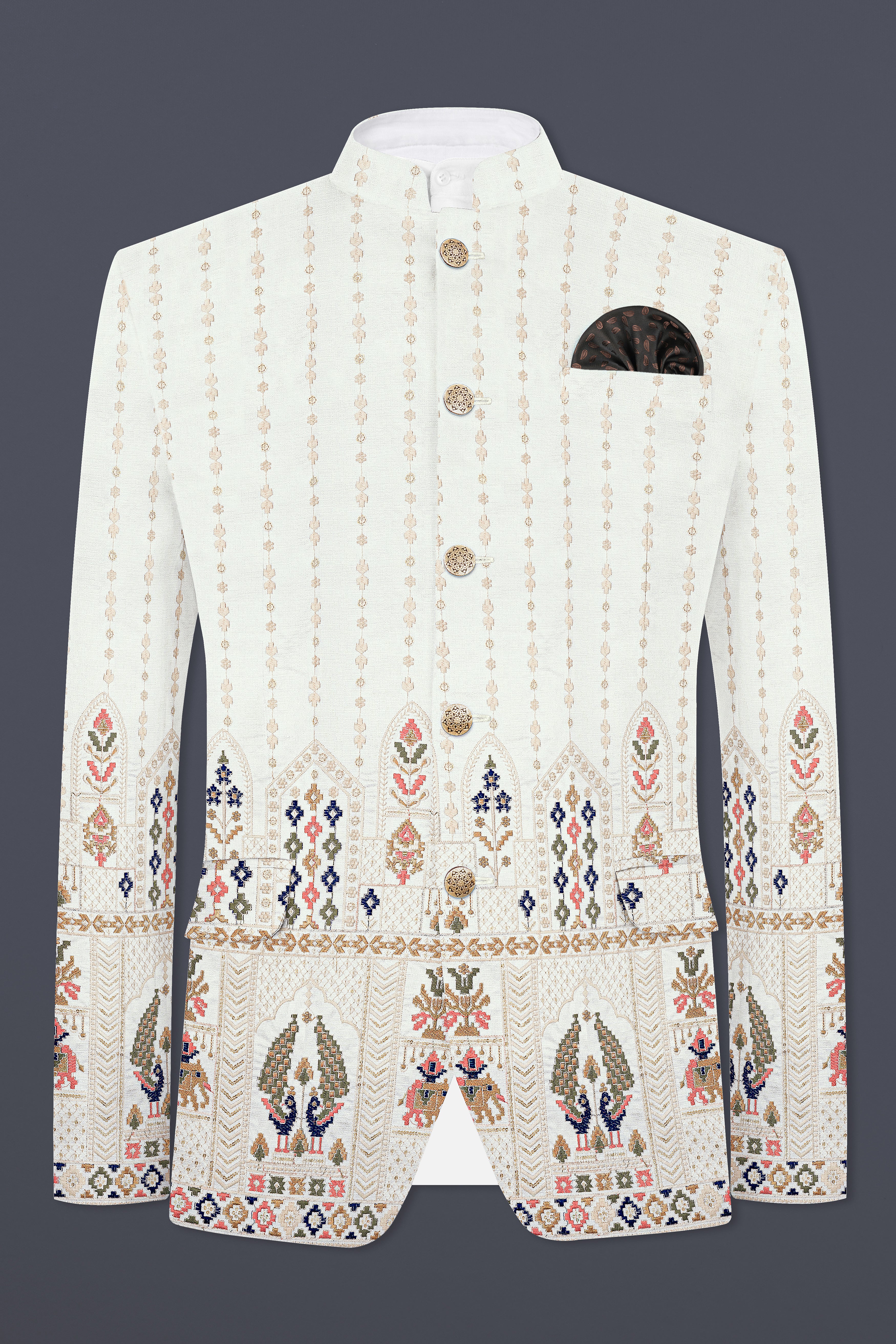 Off White And Shilo peach Sequins Embroidered Bandhgala Jodhpuri