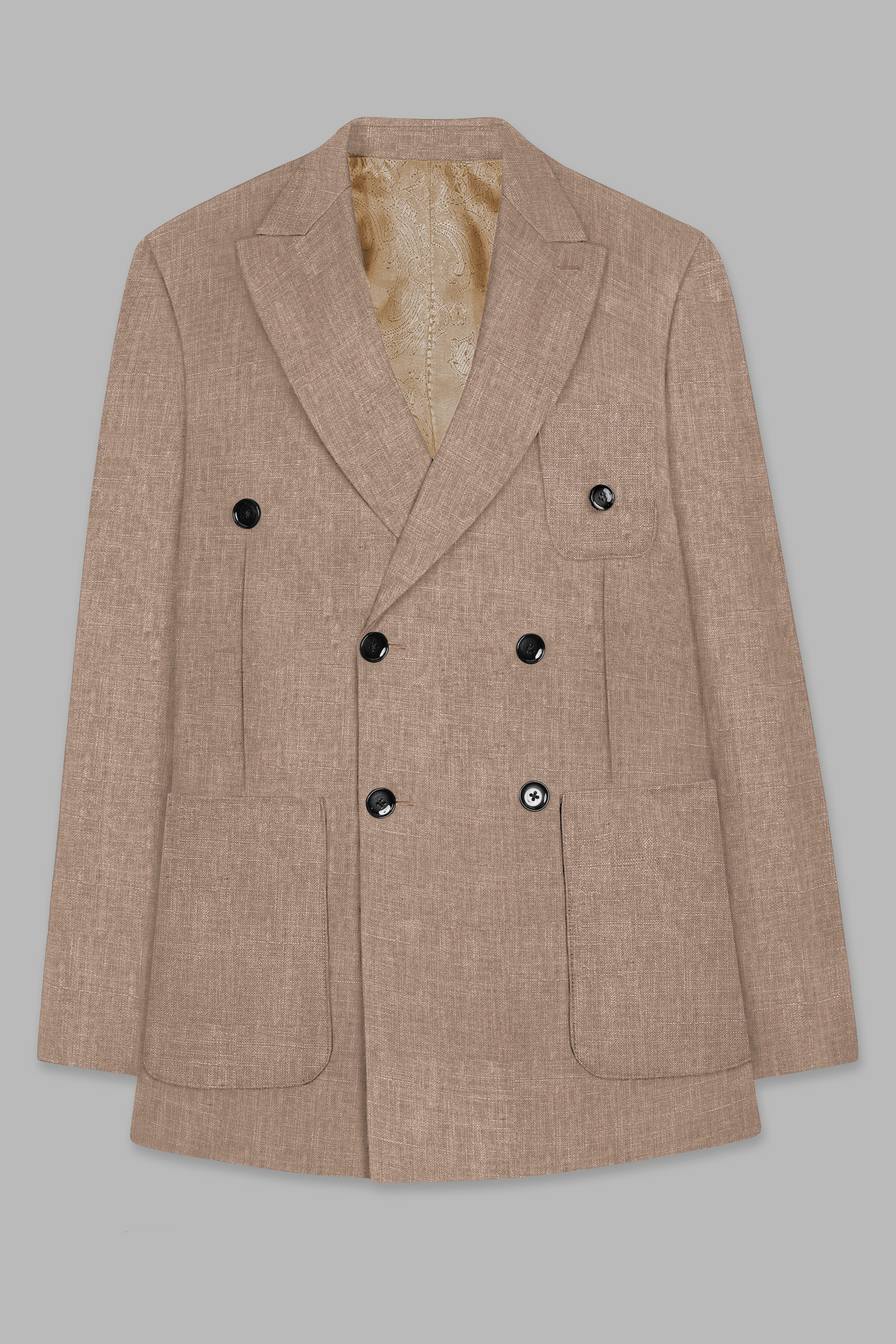 Oyster Brown Luxurious Linen Double Breasted Sports Blazer