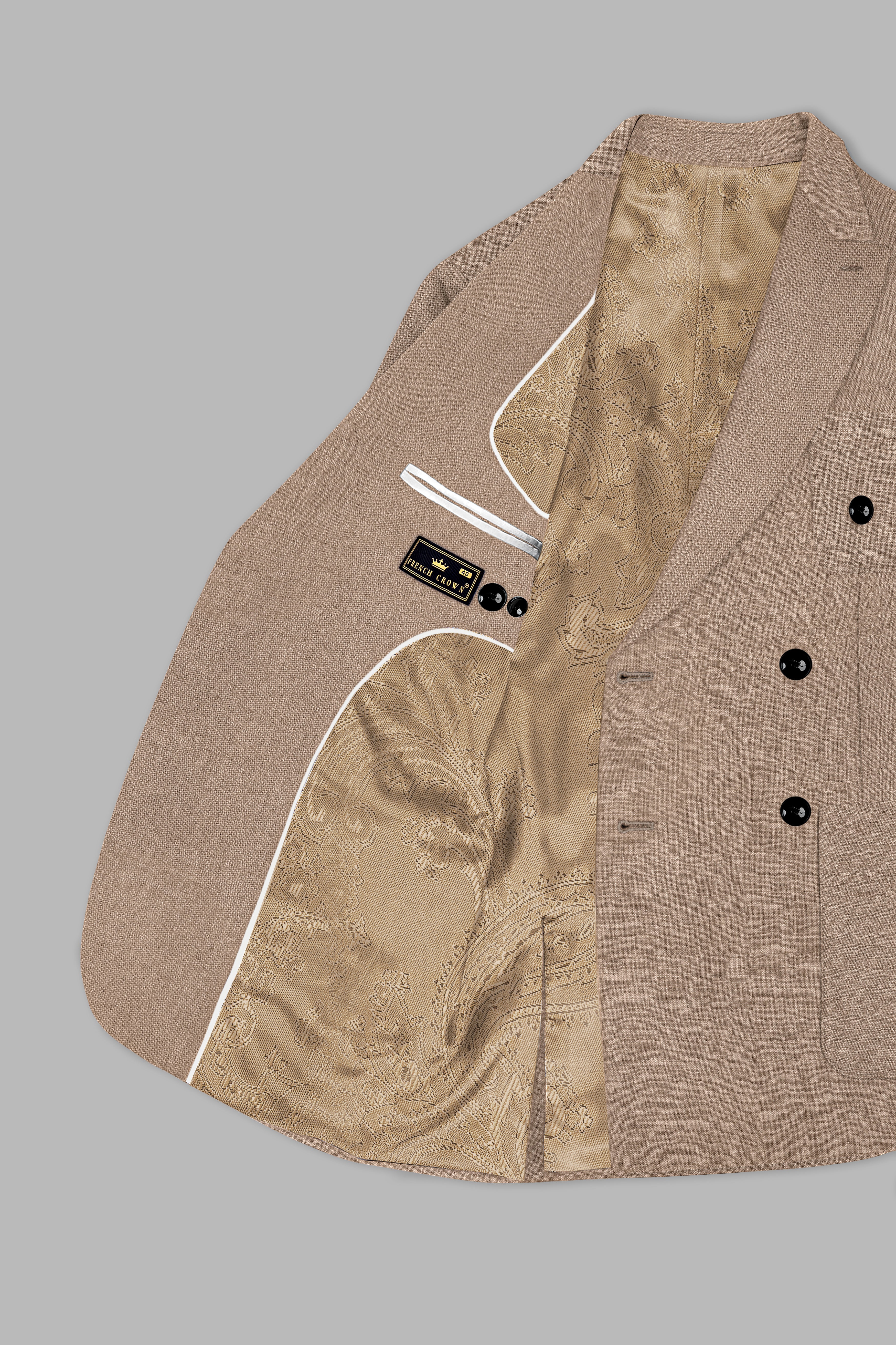 Oyster Brown Luxurious Linen Double Breasted Sports Blazer