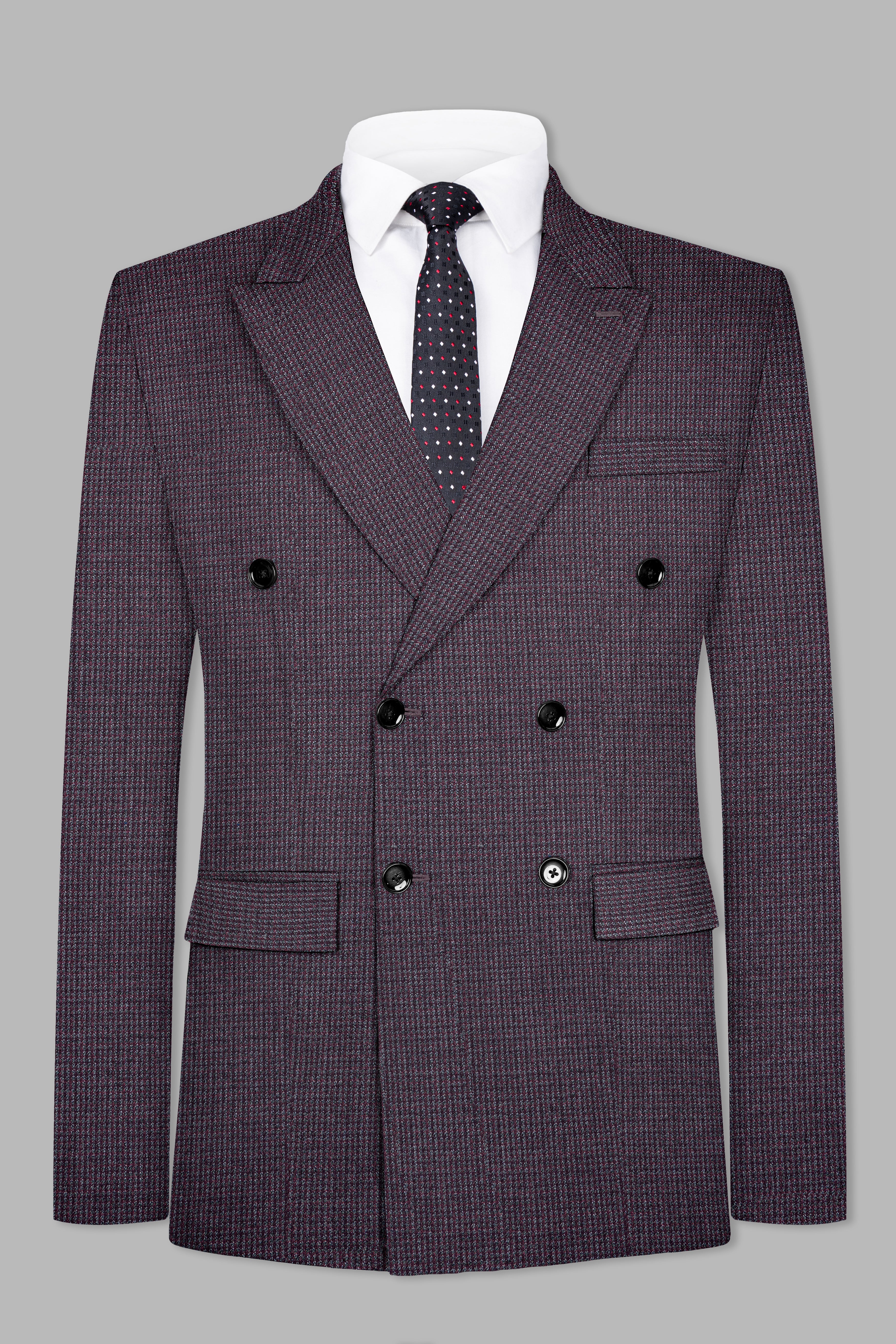 Thunder Purple Textured Wool Rich Double Breasted Suit