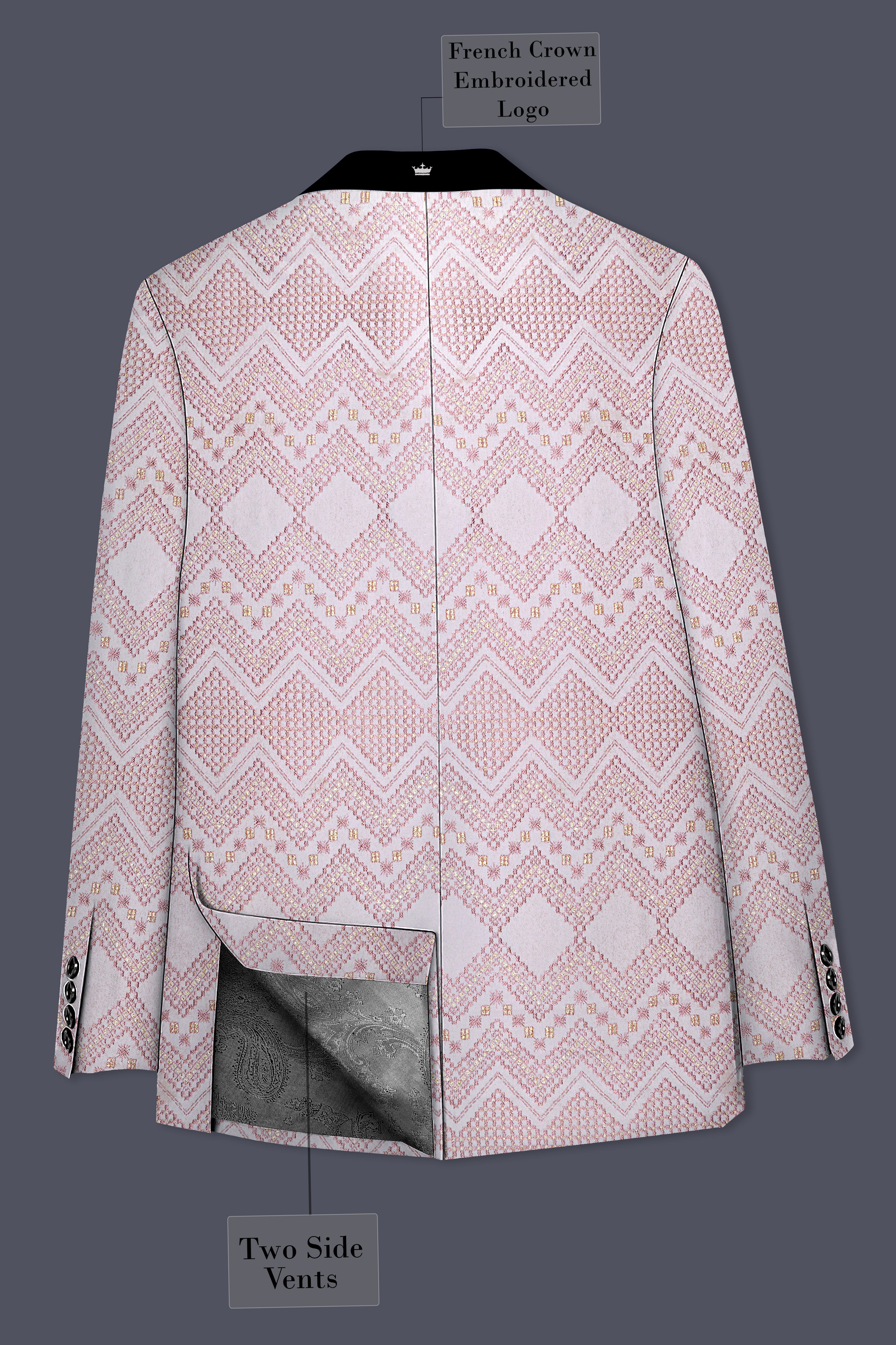 Blossom Pink Thread and Chevron Sequin Embroidered Tuxedo Blazer
