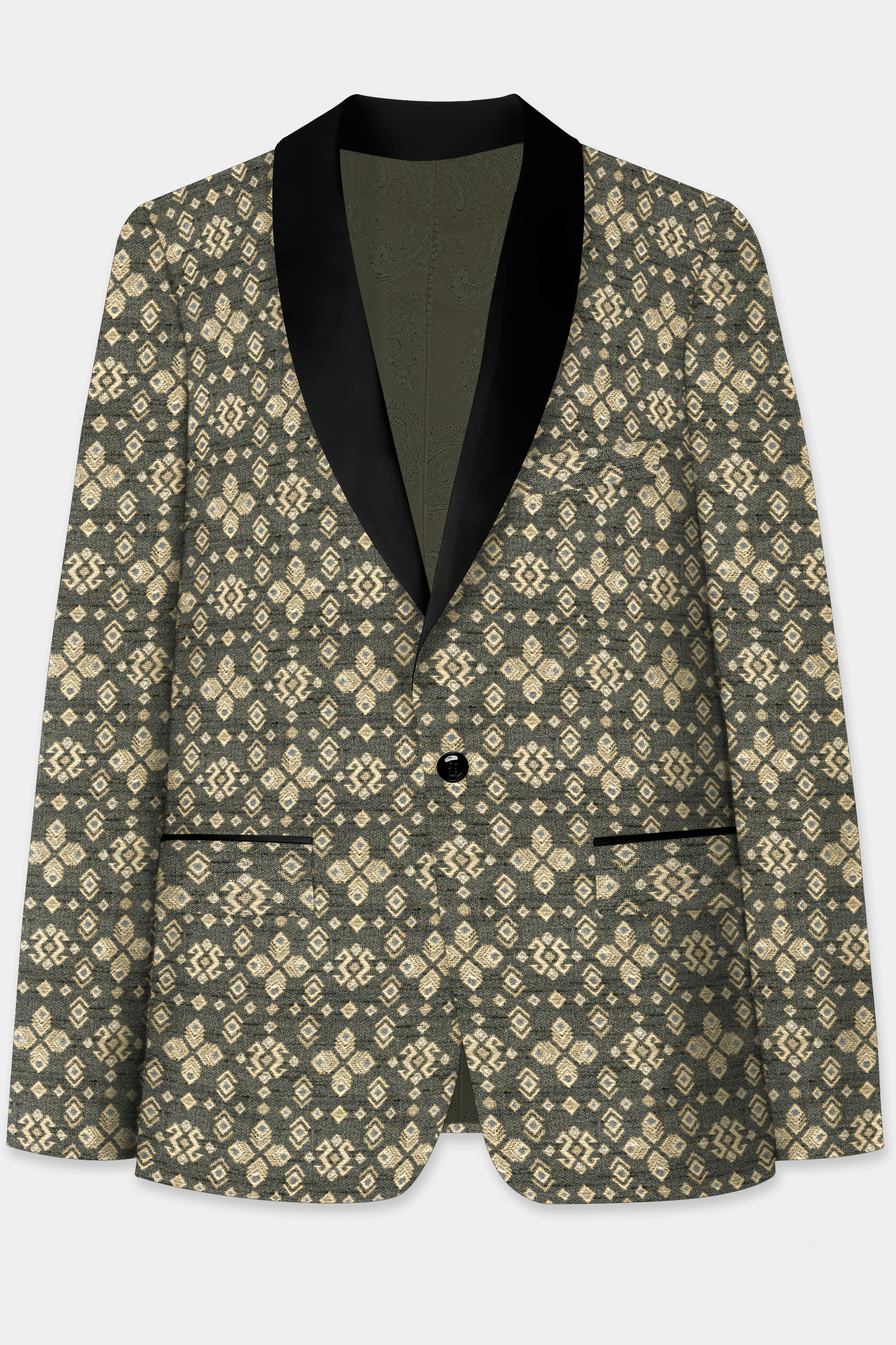 Kelp Green and Fawn Brown Jacquard Weave Tuxedo Blazer BL3701-BKL-36, BL3701-BKL-38, BL3701-BKL-40, BL3701-BKL-42, BL3701-BKL-44, BL3701-BKL-46, BL3701-BKL-48, BL3701-BKL-50, BL3701-BKL-52, BL3701-BKL-54, BL3701-BKL-56, BL3701-BKL-58, BL3701-BKL-60