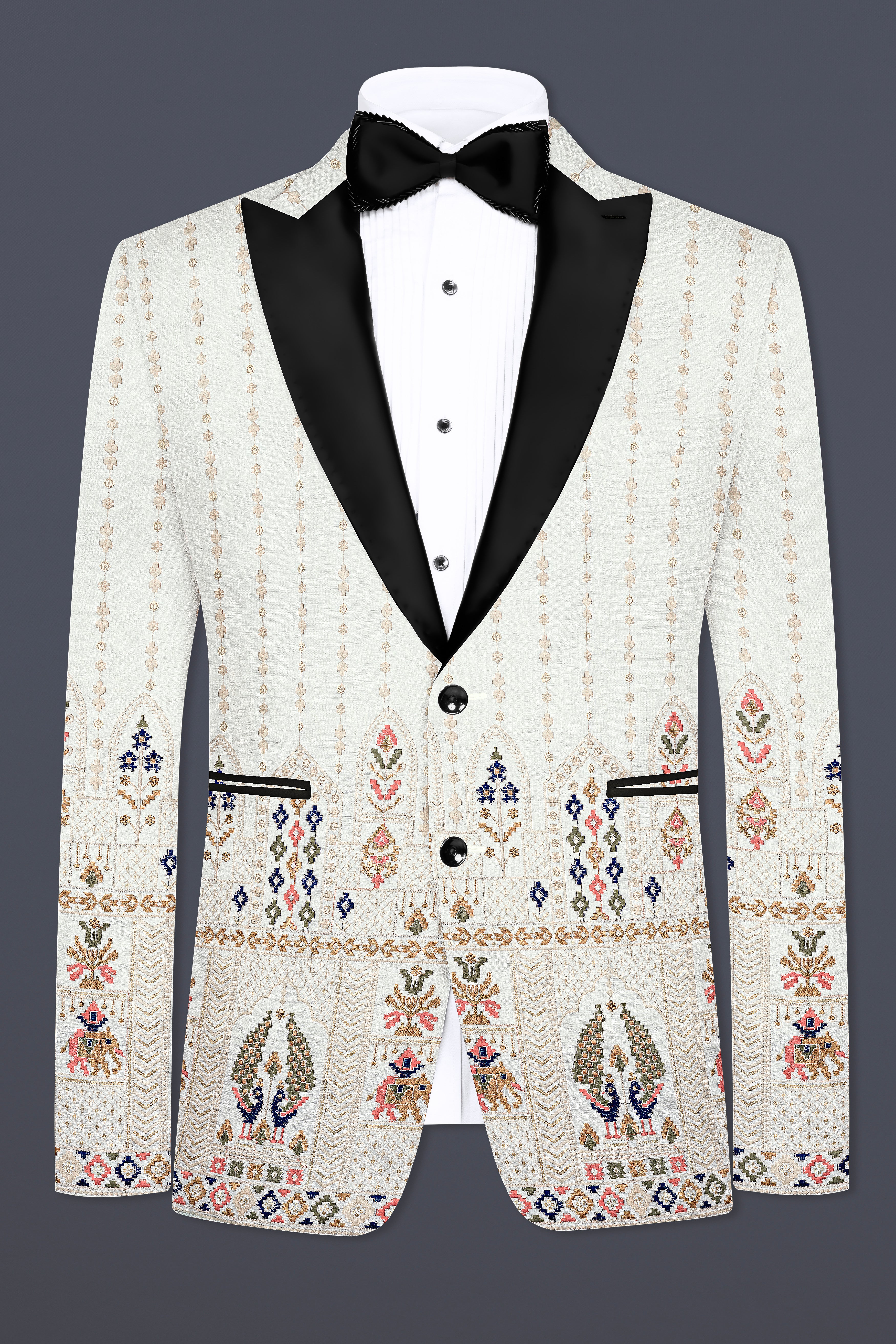 Off White And Shilo peach Sequins Embroidered Peak Lapel Tuxedo Blazer