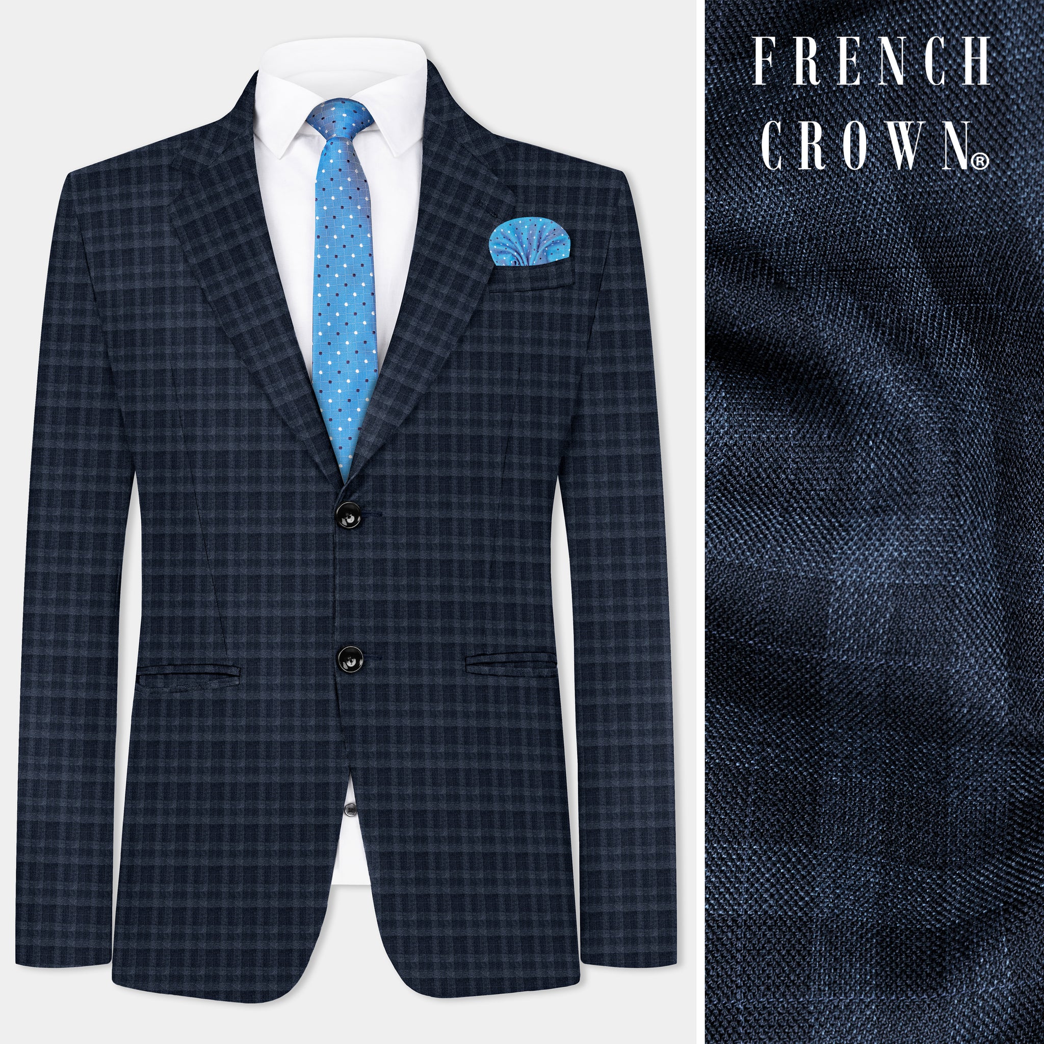 Baltic Blue Checks-Plaid Premium Wool Blend Single Breasted Blazer For Men.