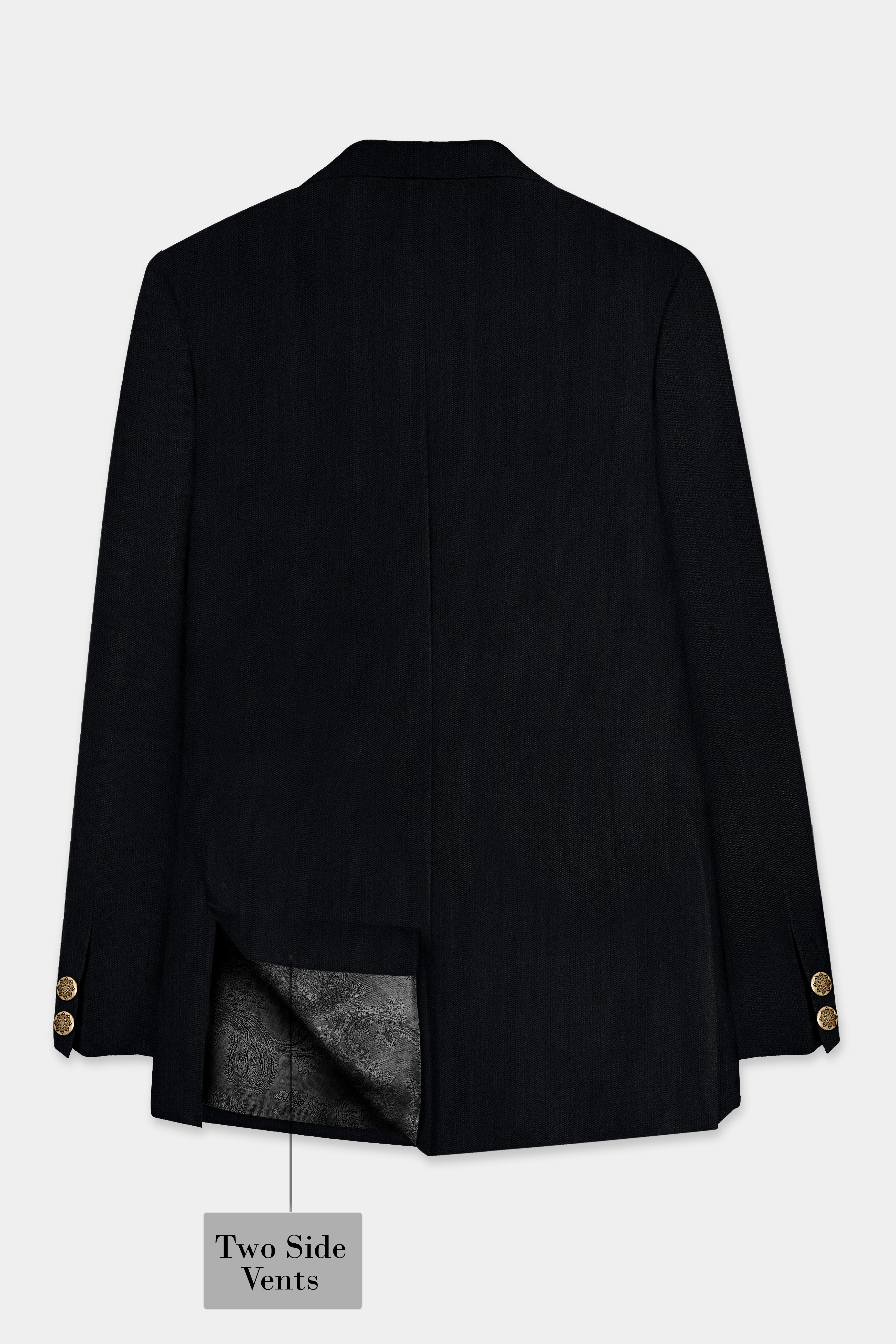 Jade Black Plain Solid Wool Blend Cross Placket Bandhgala Blazer