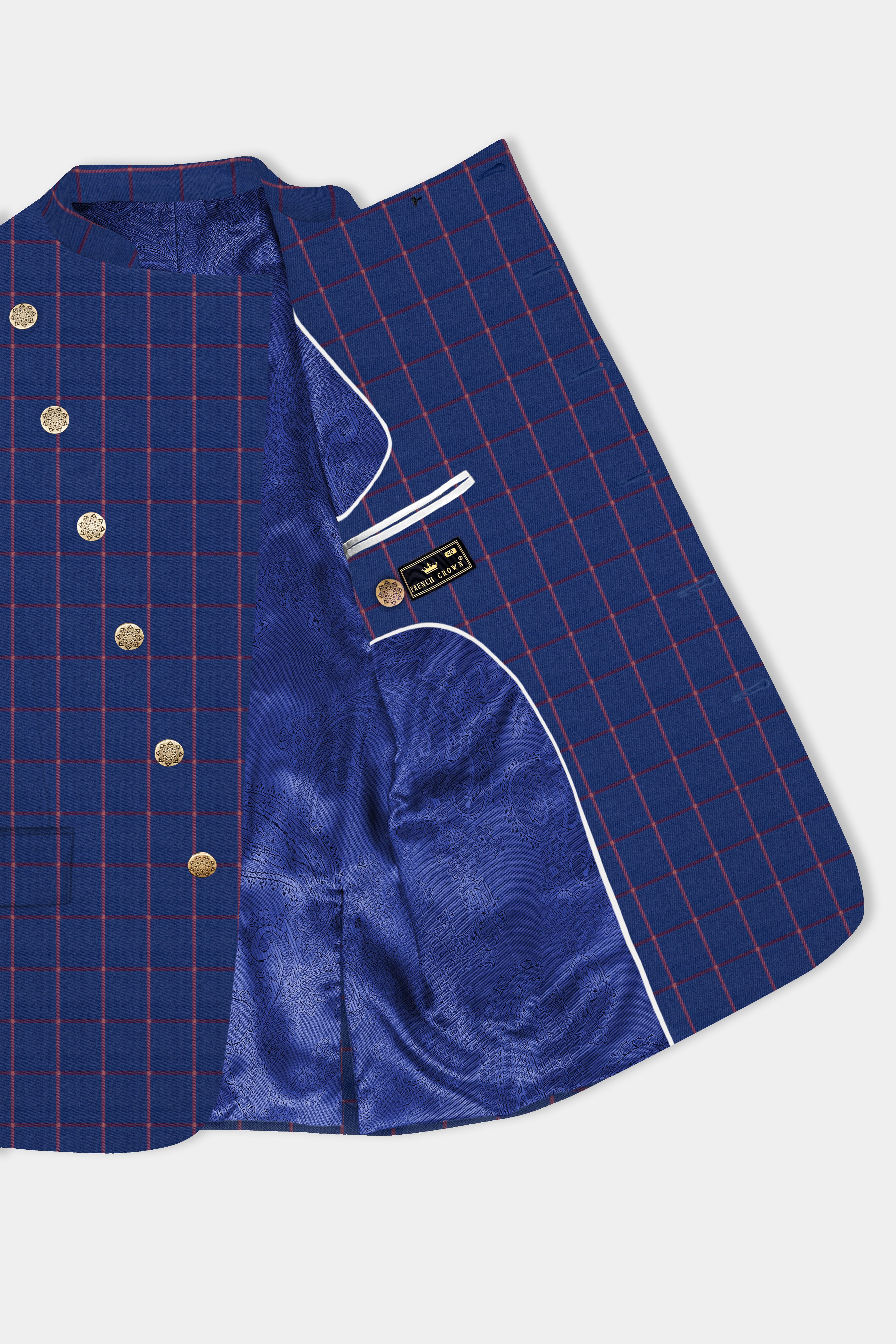 Biscay Blue with Raspberry Pink Windowpane Wool Rich Blazer