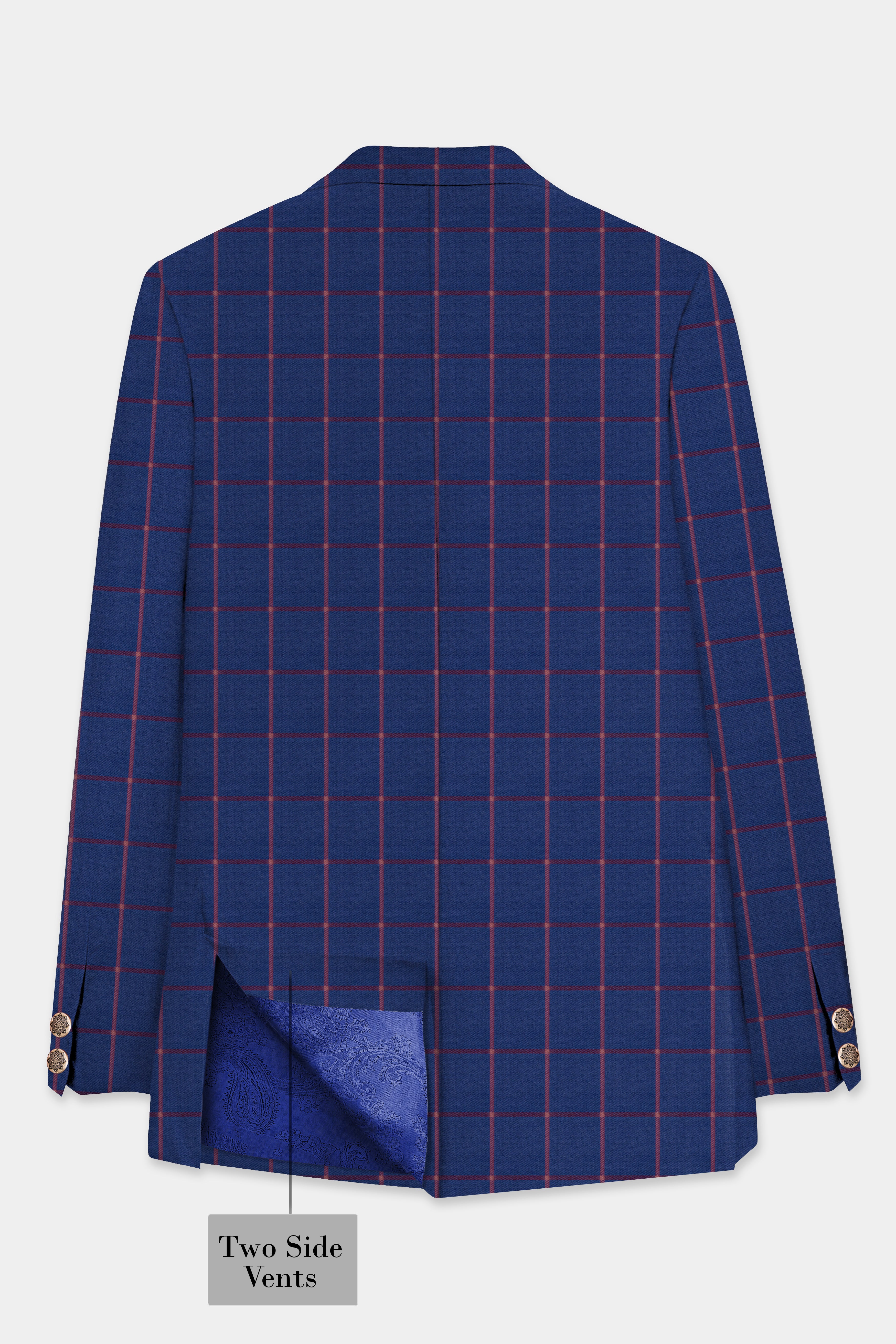 Biscay Blue with Raspberry Pink Windowpane Wool Rich Blazer