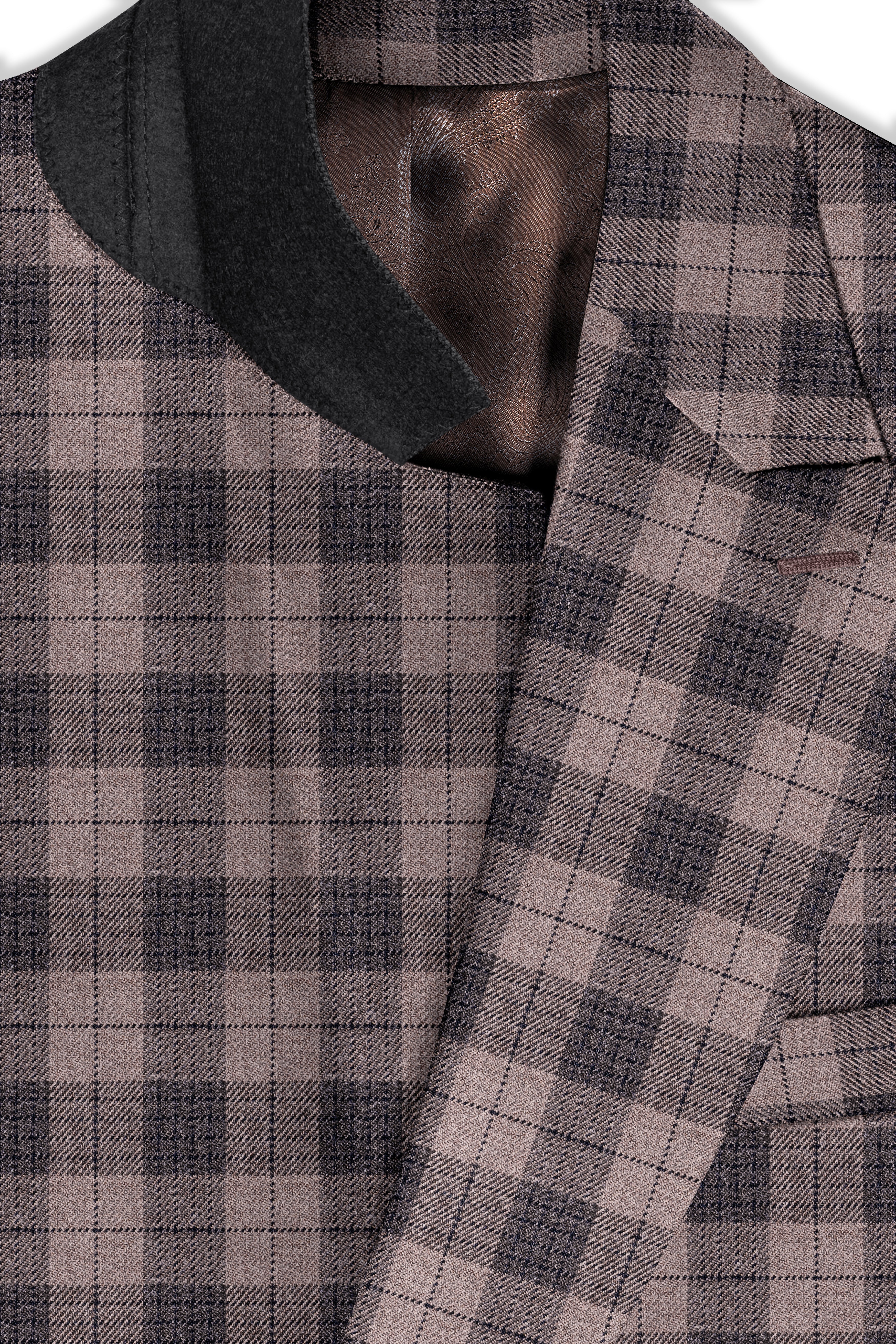 Vampire Brown Checks Plaid Tweed Double Breasted Blazer