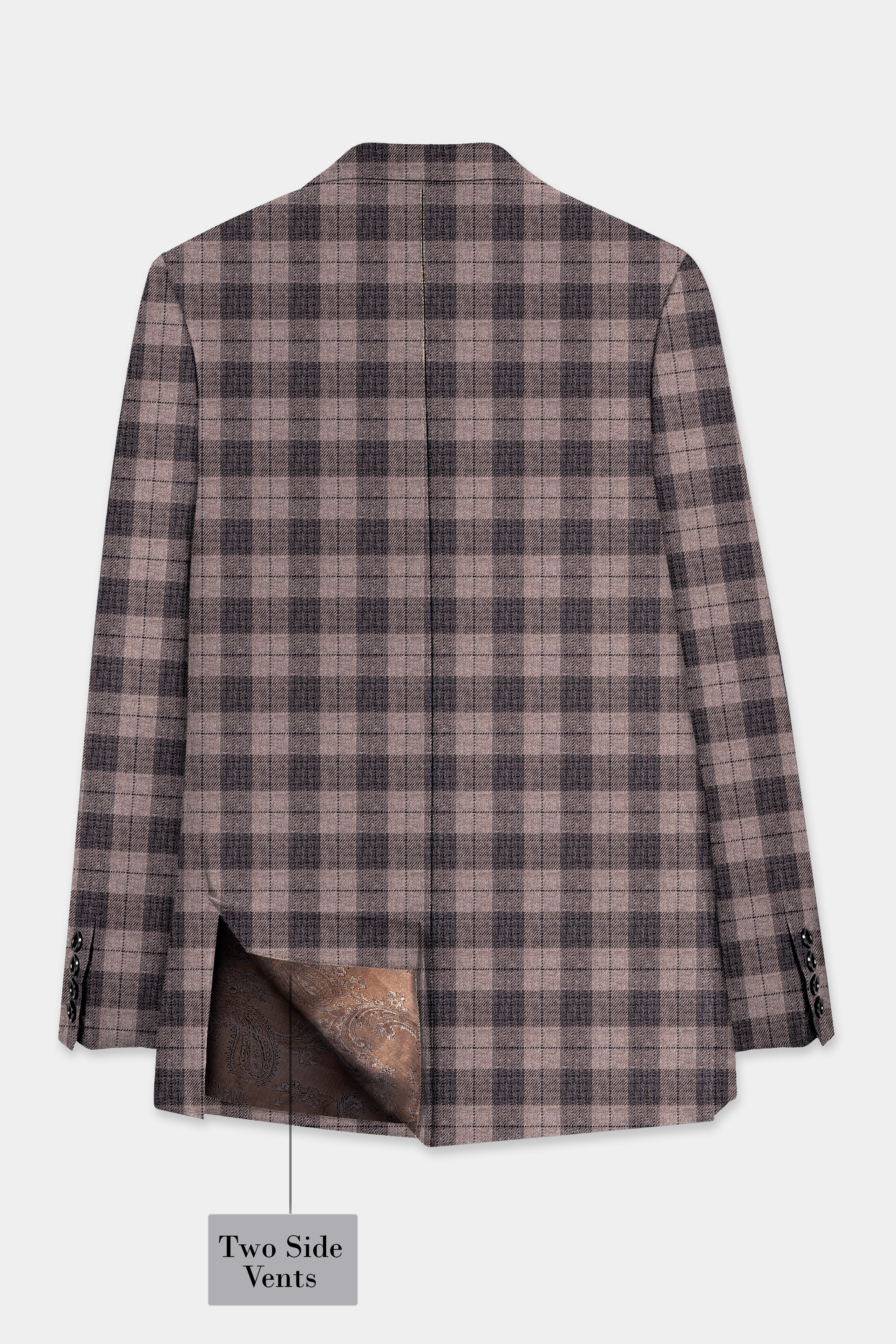 Vampire Brown Checks Plaid Tweed Double Breasted Blazer