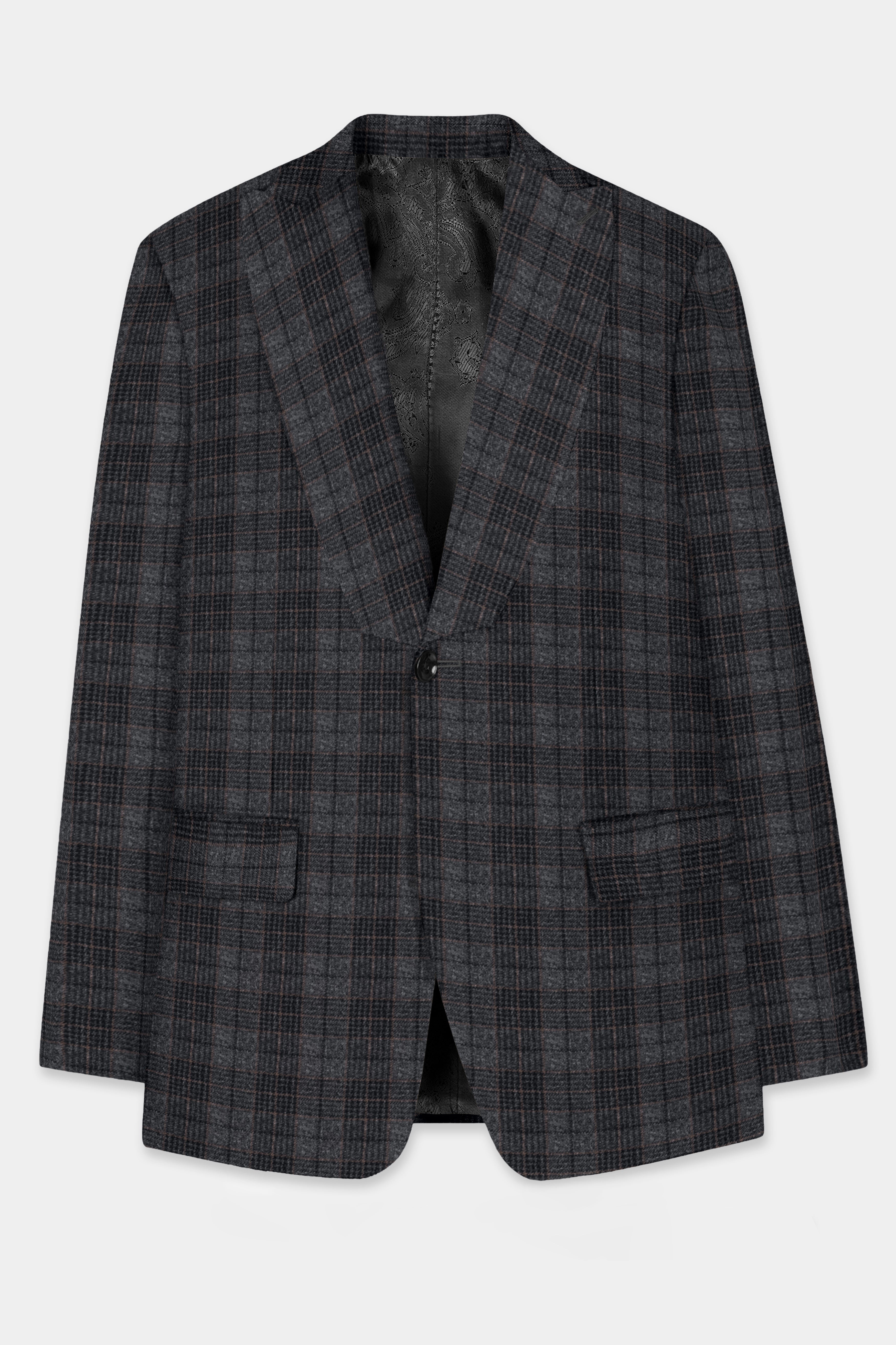 Charcoal Gray Plaid Tweed Blazer